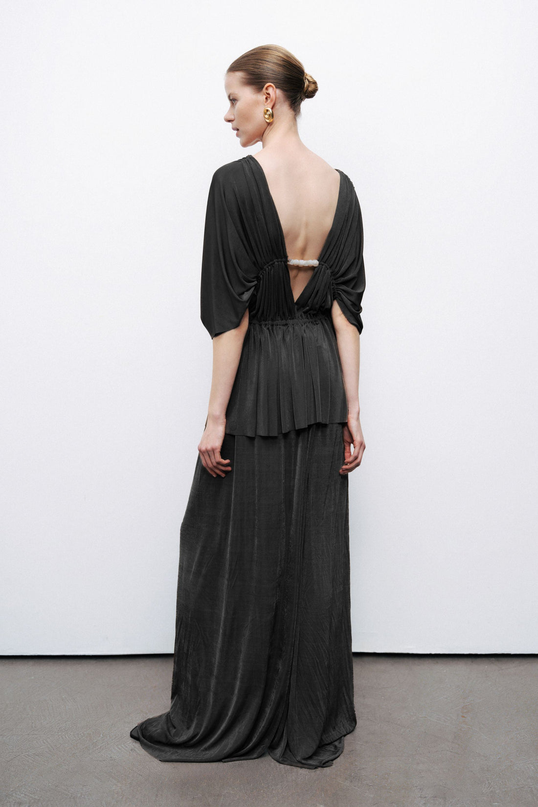 Black Gathered Detail Wide Leg Pants