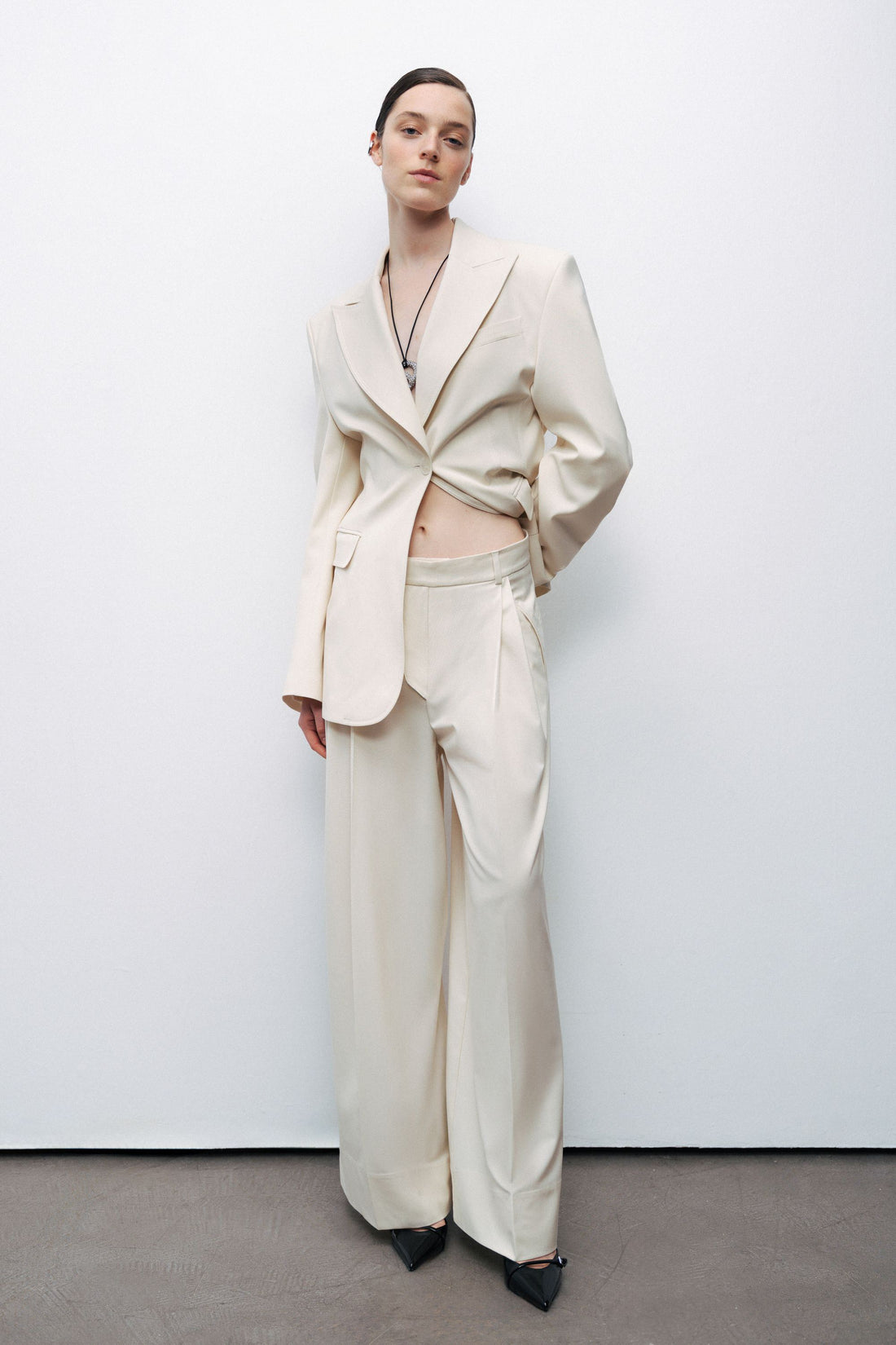 Ecru Asymmetric Placket Detail Pants