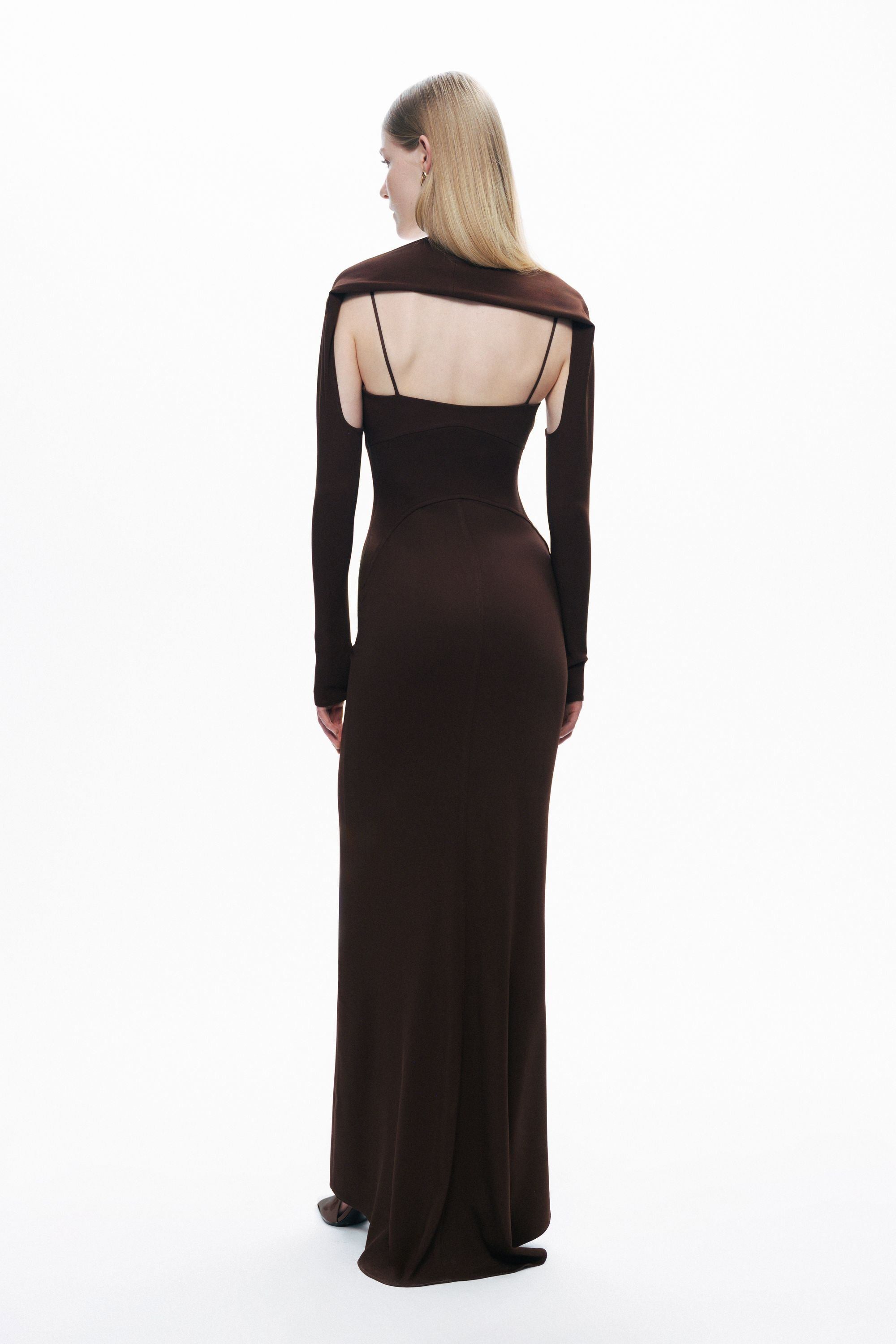 Brown Maxi Dress with Glove Accessory