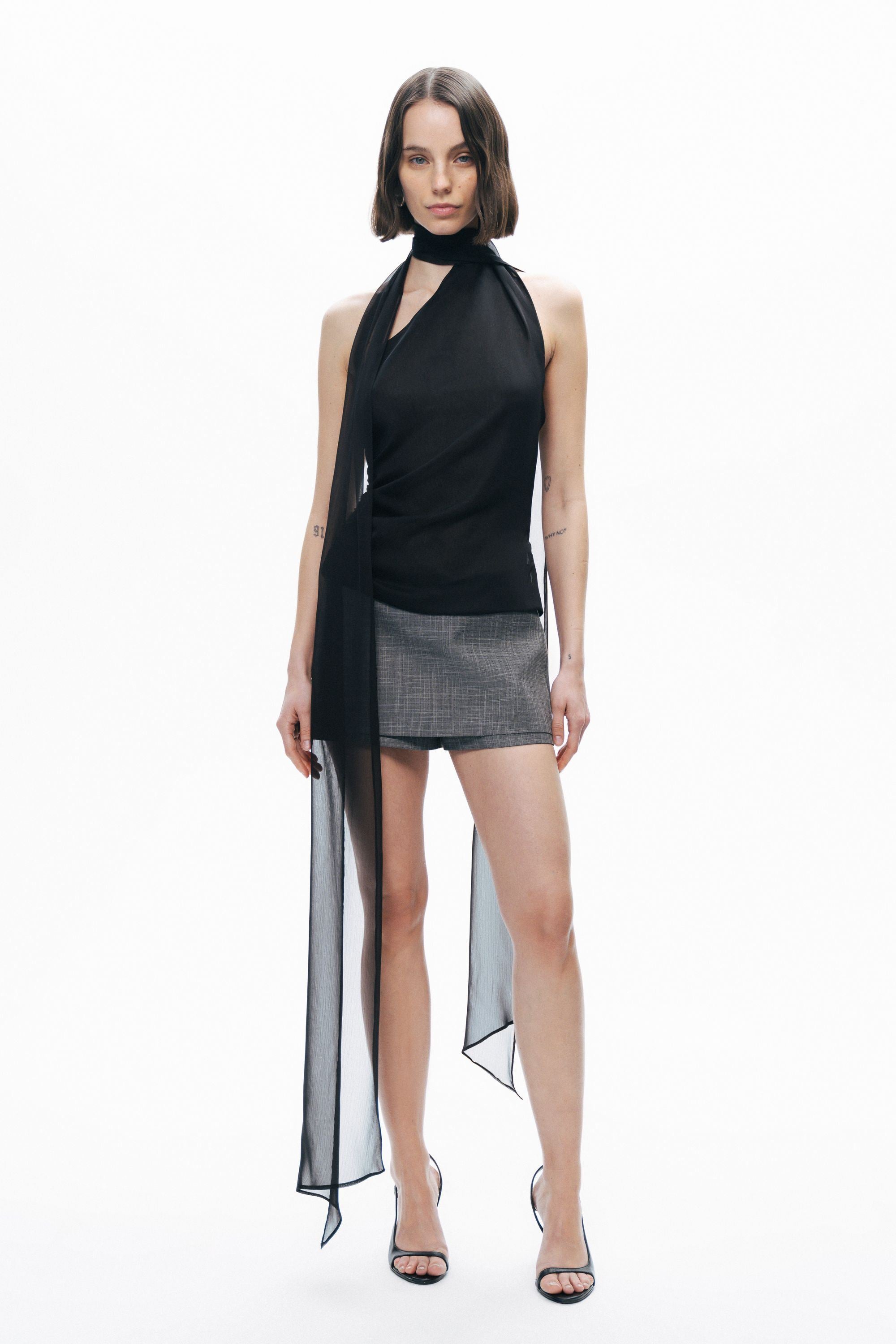 Grey Woven Low Waist Mini Skort
