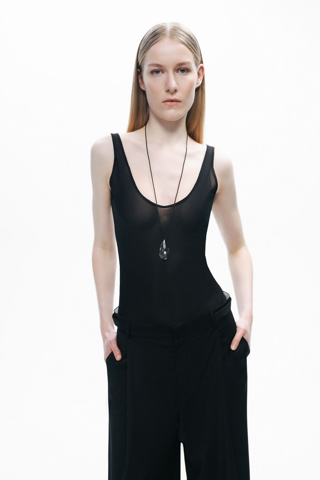 Black Sheer Opeen Back Bodysuit