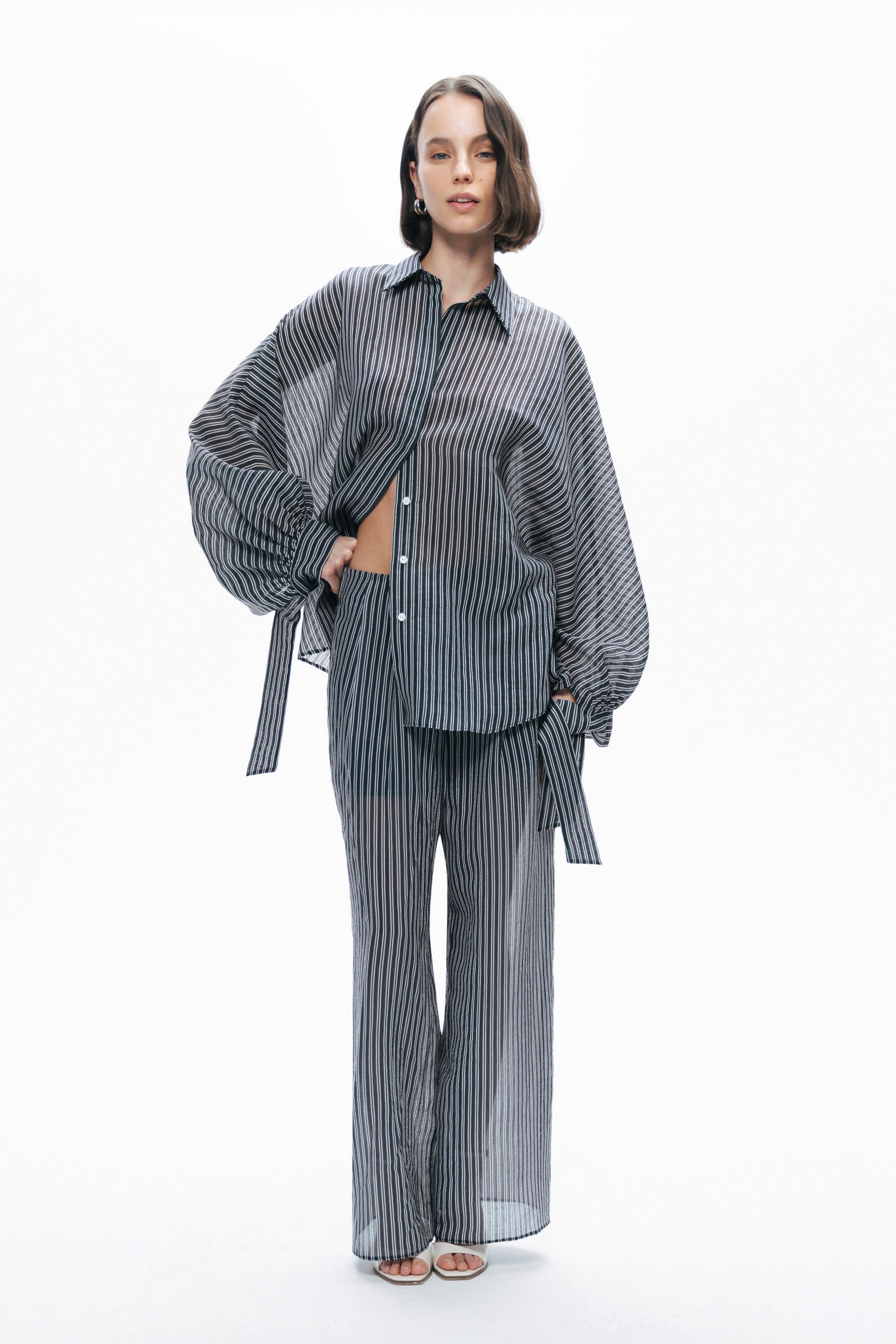 Oversize Shirt with Tie Sleeve Detail