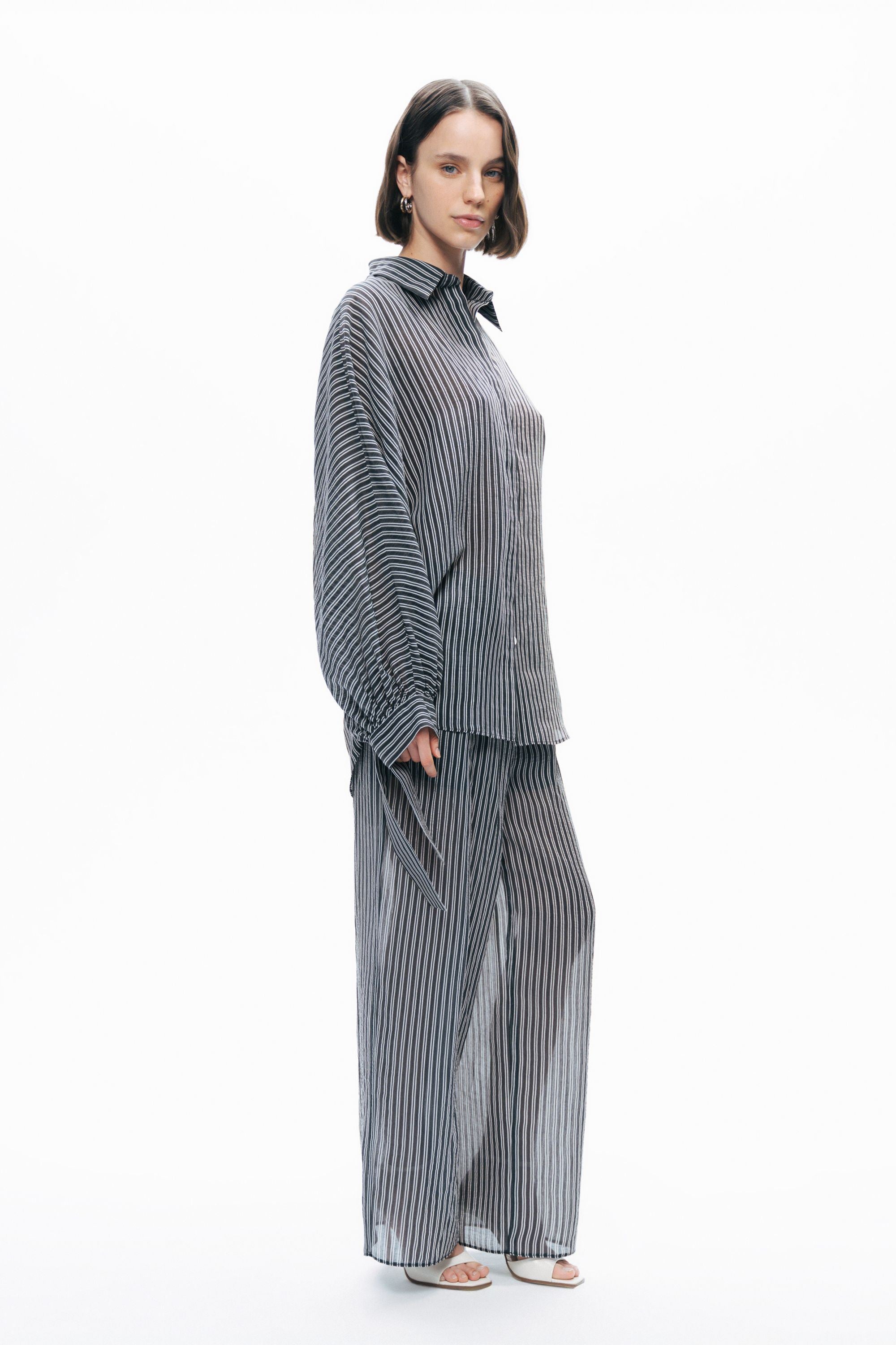 Oversize Shirt with Tie Sleeve Detail