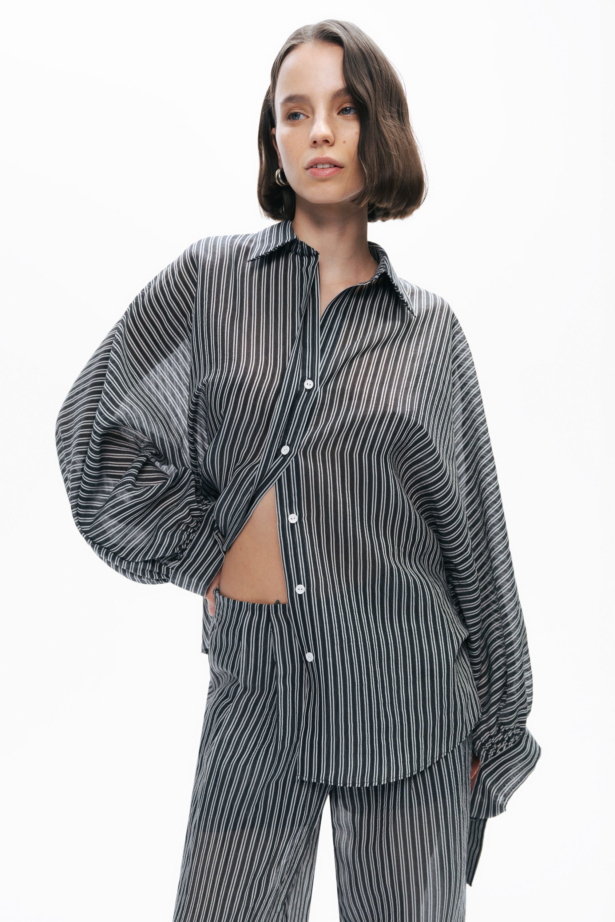 Oversize Shirt with Tie Sleeve Detail