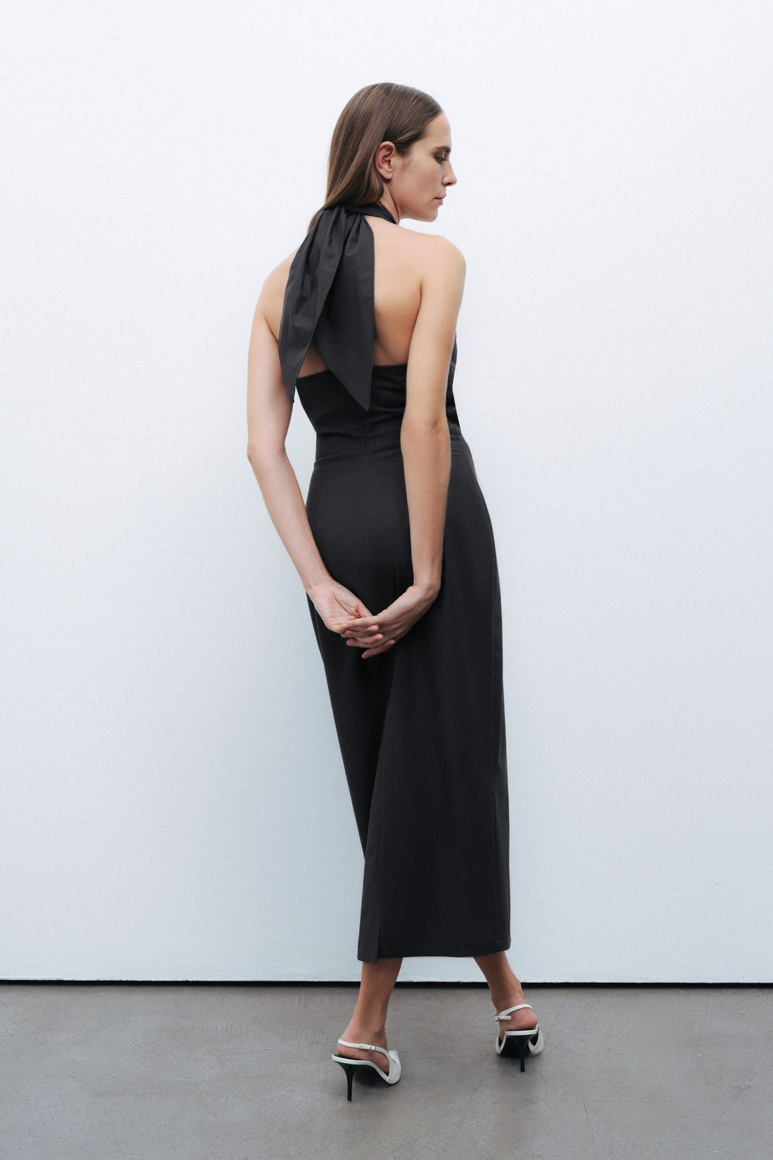 Black Halter Neck Midi Dress