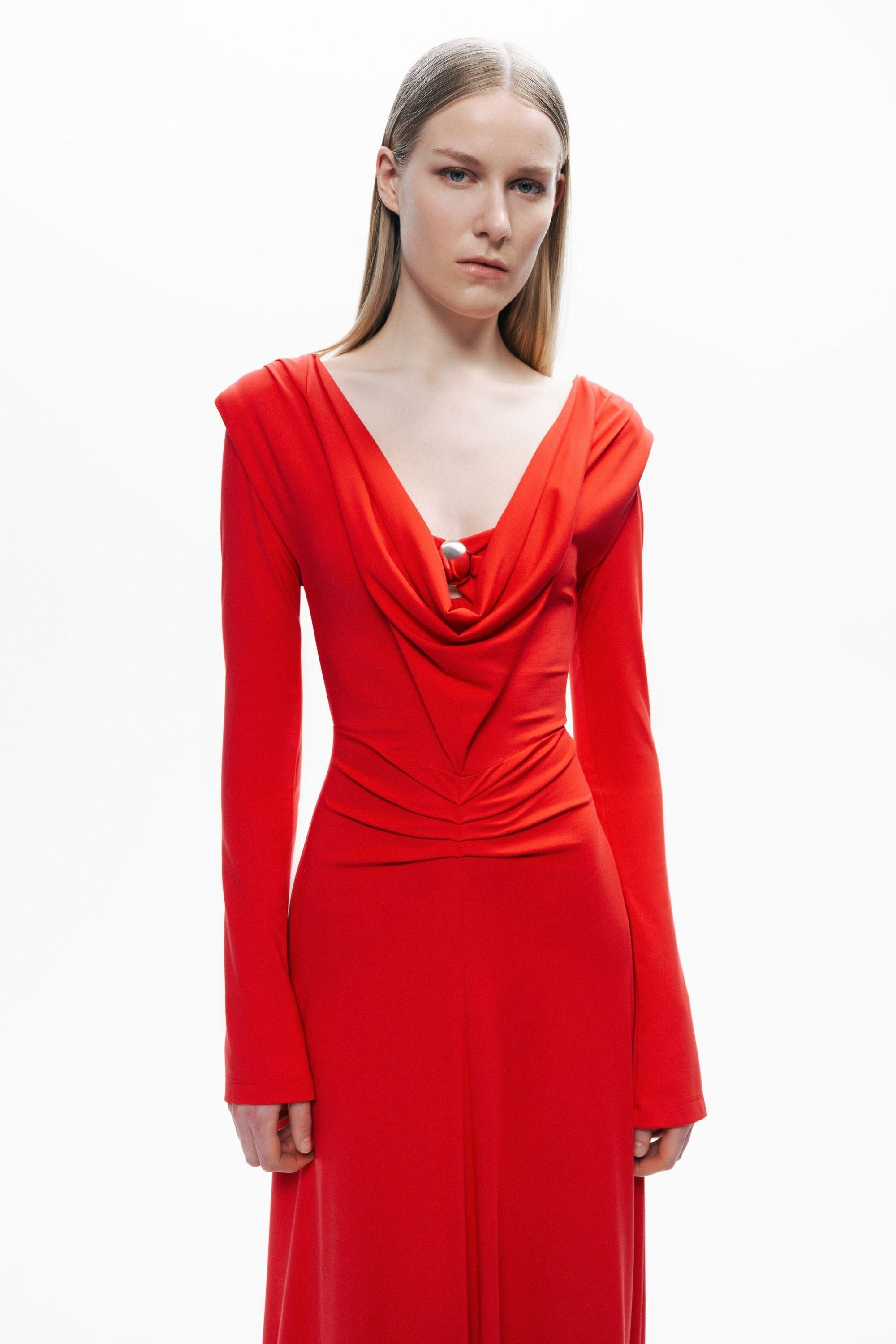 Padded Accessory Detailed Maxi Dress