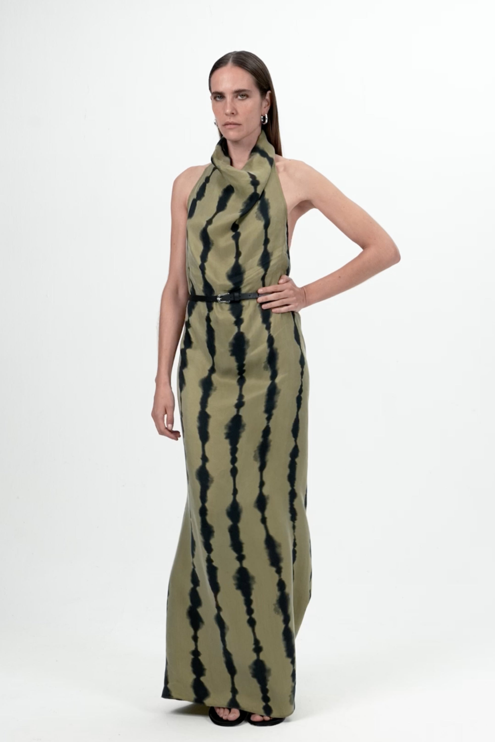 Belt Detailed Printed Maxi Dress