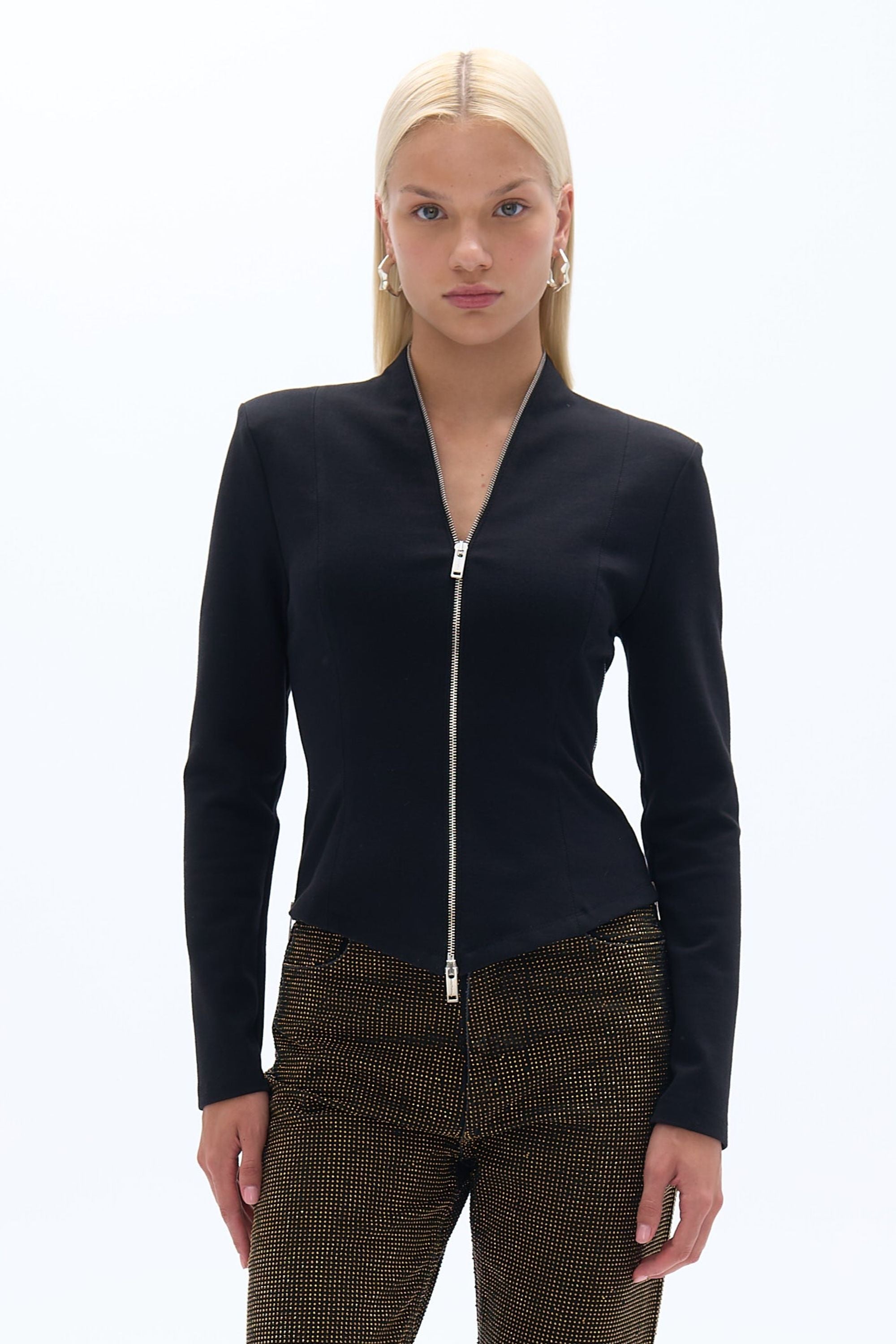 Black Zipper Detailed Blouse