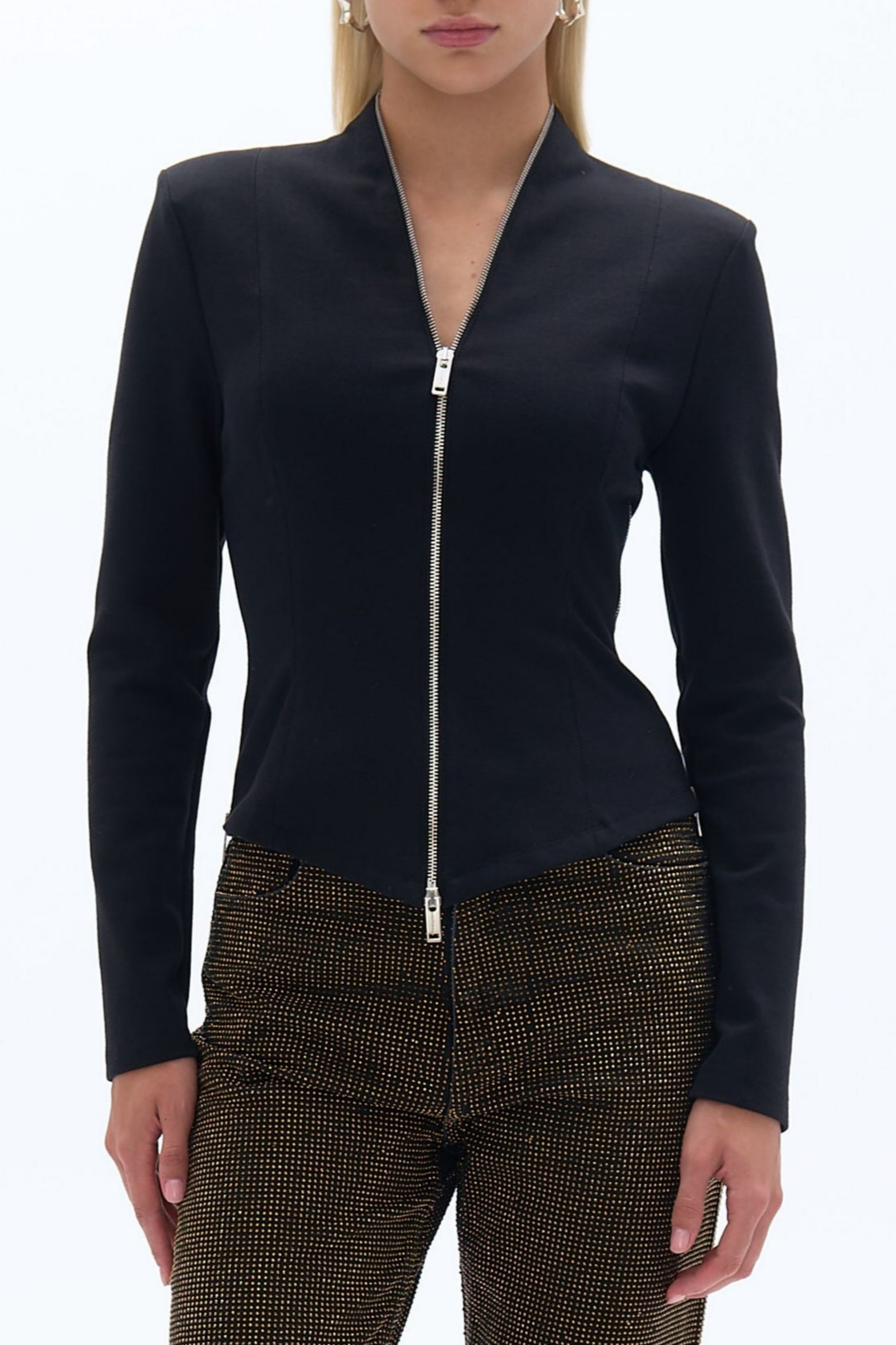 Black Zipper Detailed Blouse