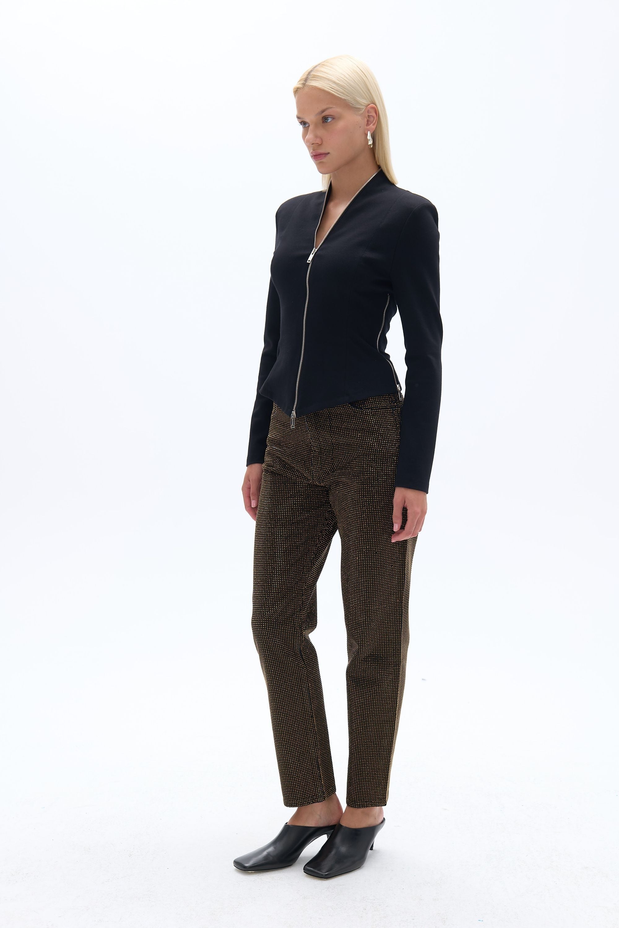 Black Zipper Detailed Blouse