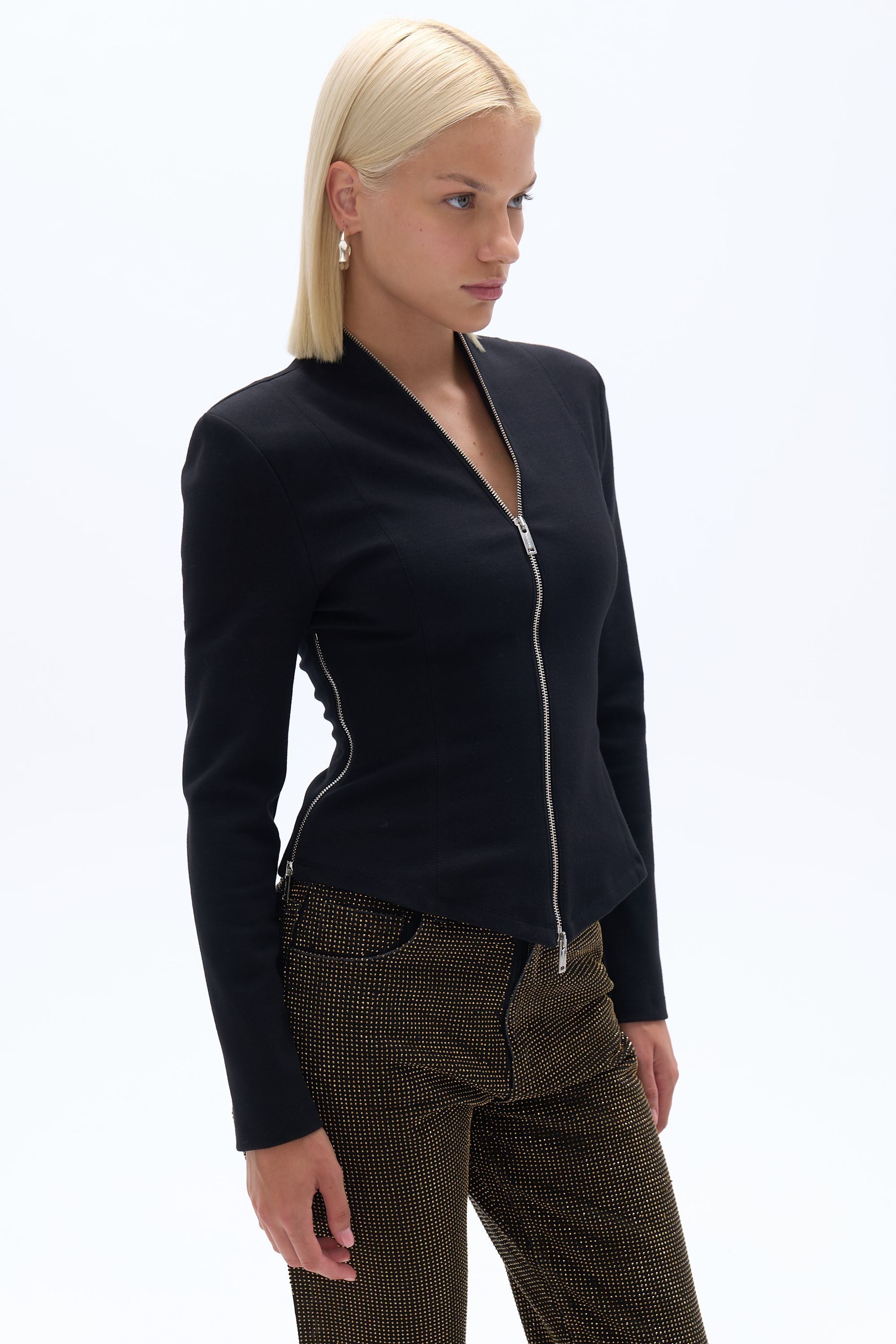 Black Zipper Detailed Blouse