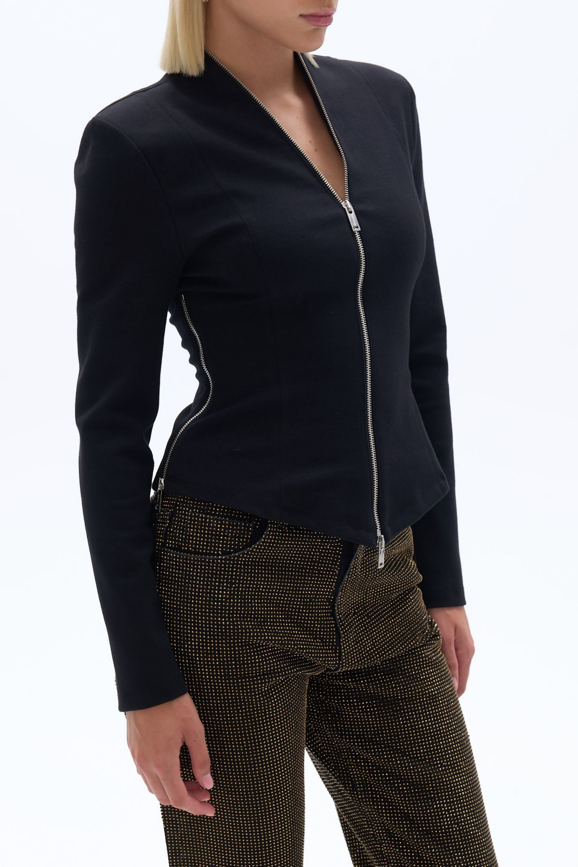 Black Zipper Detailed Blouse