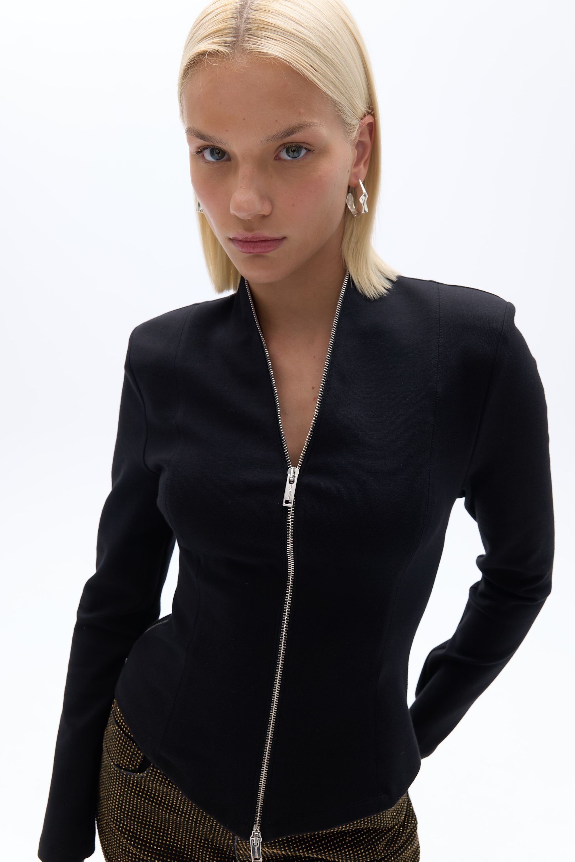 Black Zipper Detailed Blouse