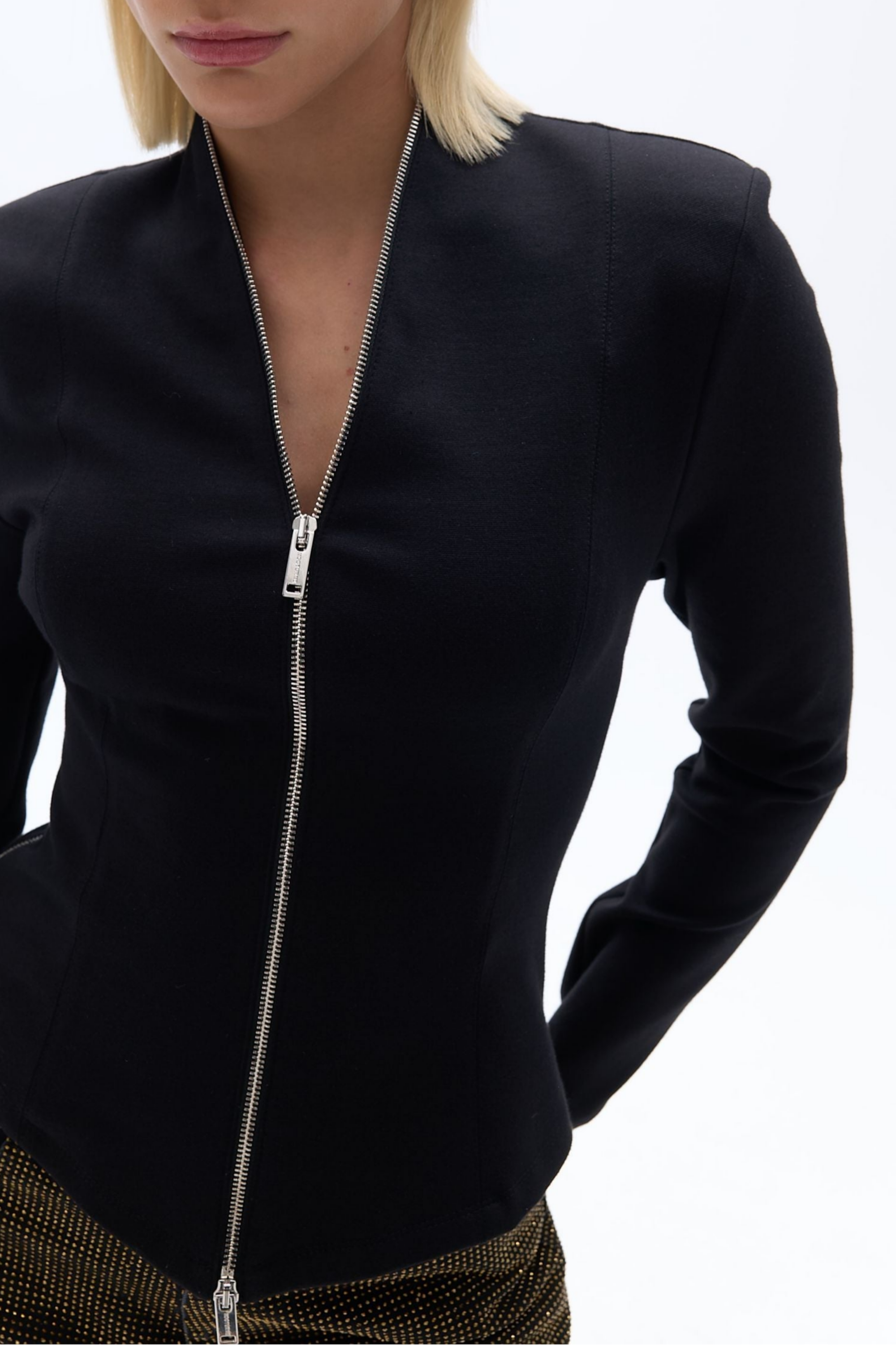 Black Zipper Detailed Blouse
