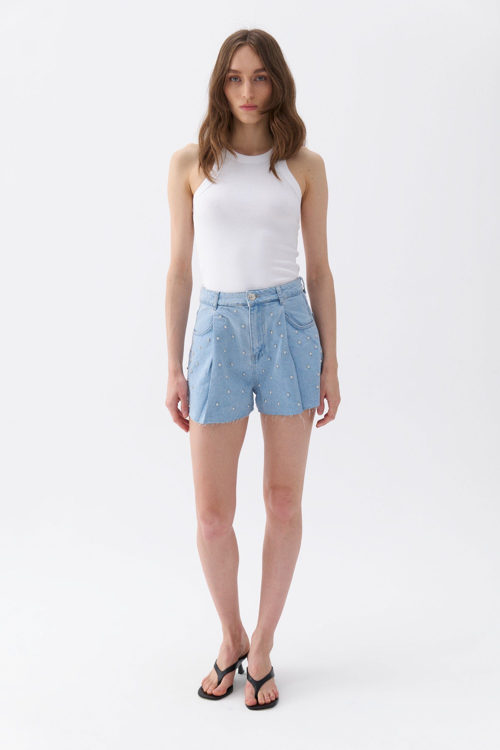 Dart Detailed Denim Shorts (Final Sale)