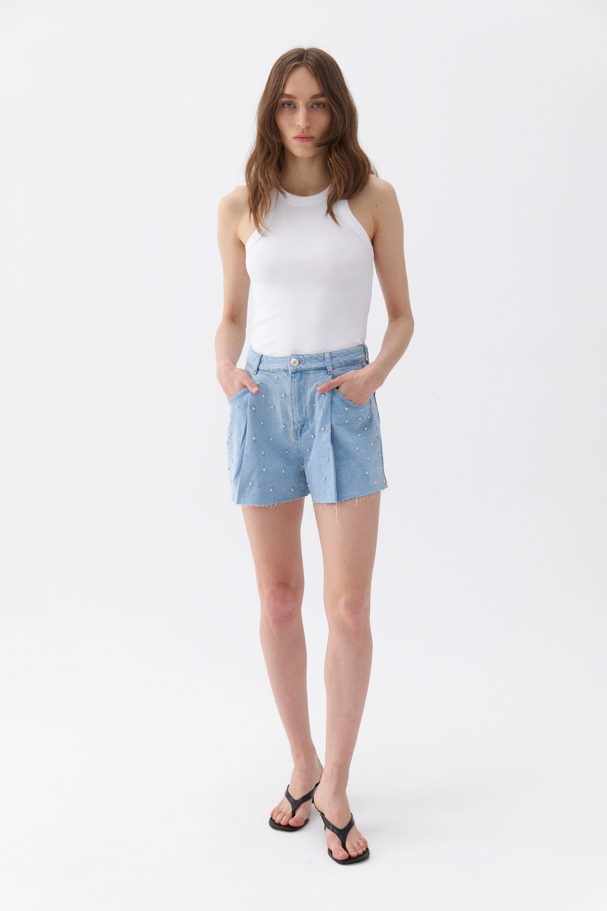 Dart Detailed Denim Shorts (Final Sale)