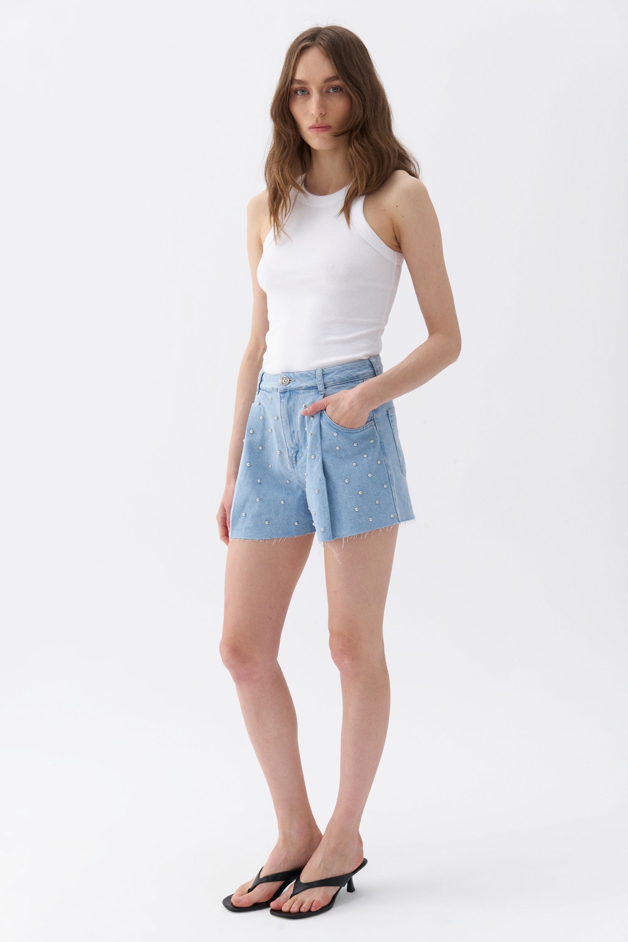 Dart Detailed Denim Shorts (Final Sale)