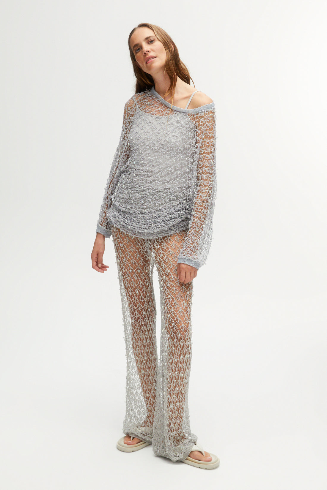 Shimmering Threaded Mesh Pants (Final Sale)