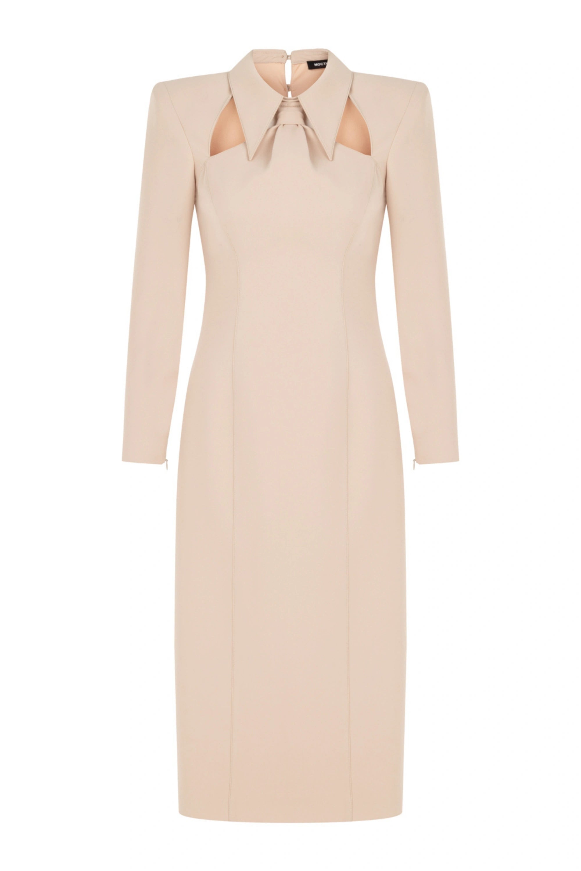 Tie Neck Midi Dress with Shoulder Pad (Final Sale)