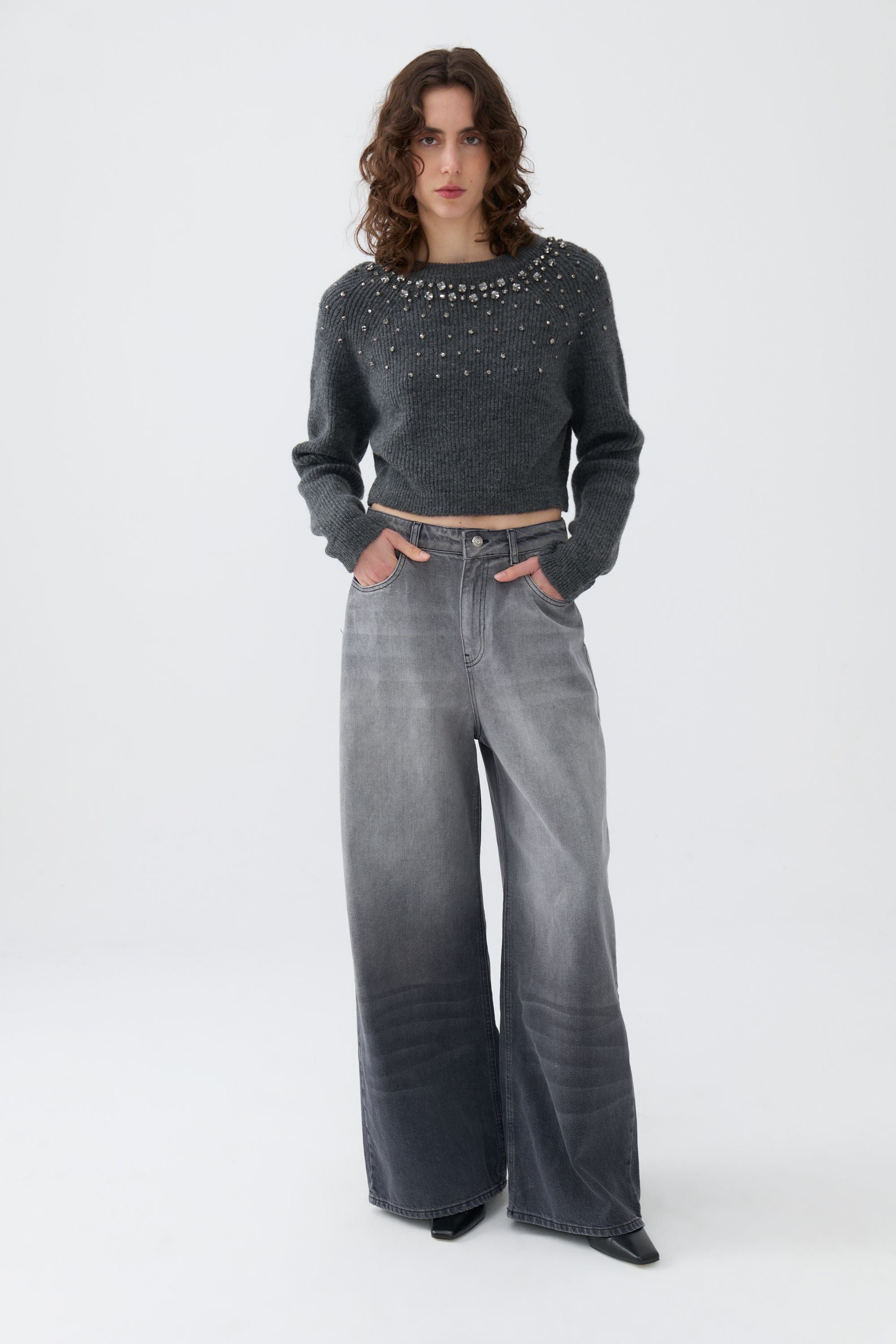 Stone Embellished Crop Sweater (Final Sale)