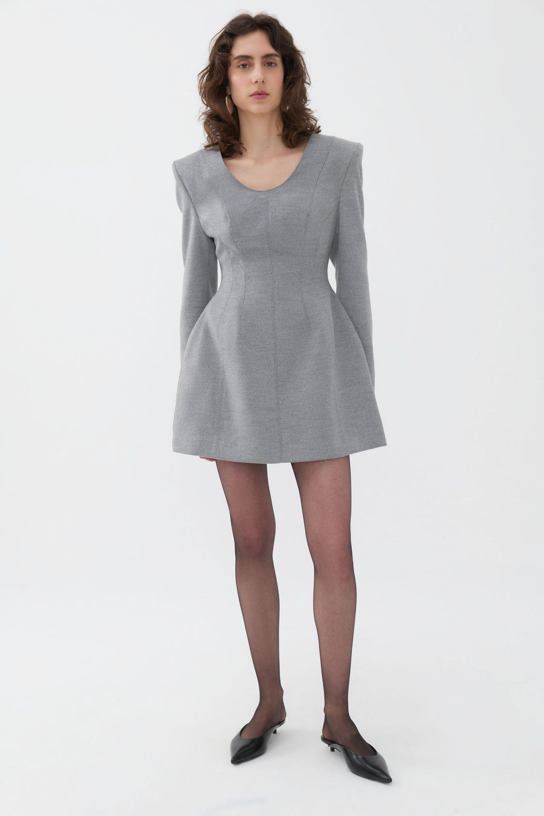 Padded Shoulder Long Sleeve Minidress (Final Sale)