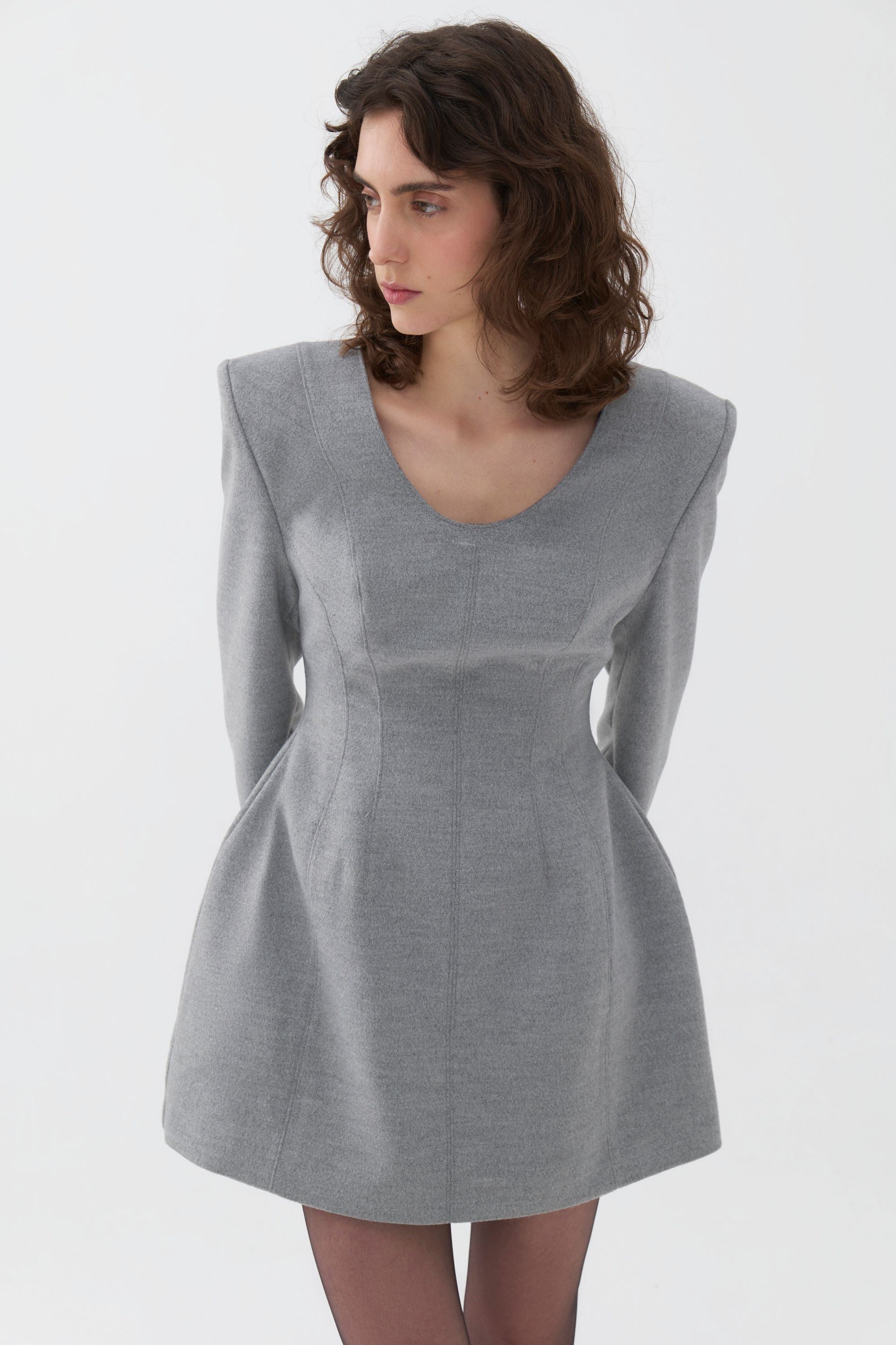 Padded Shoulder Long Sleeve Minidress (Final Sale)