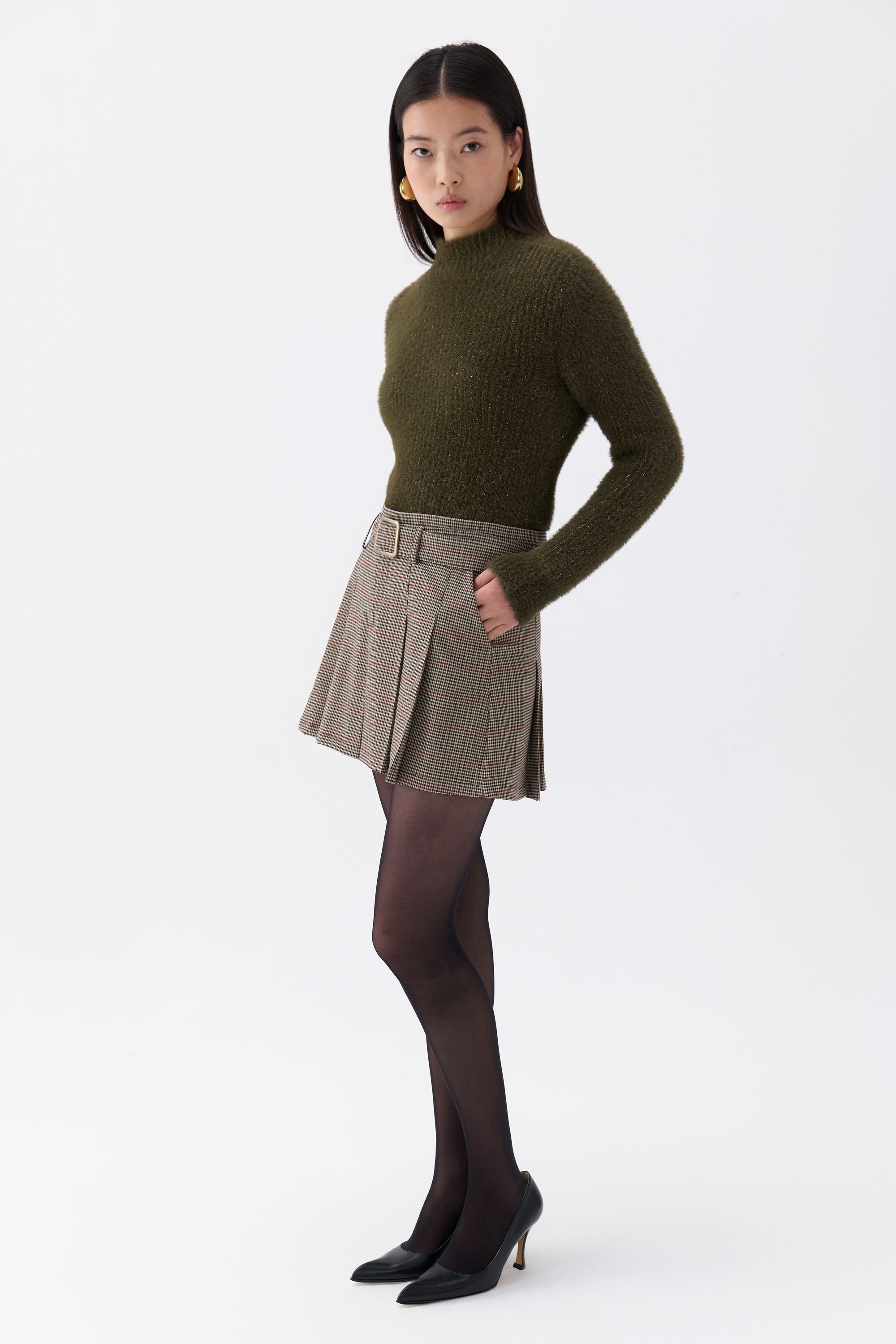 Belted Pleated Mini Skirt (Final Sale)