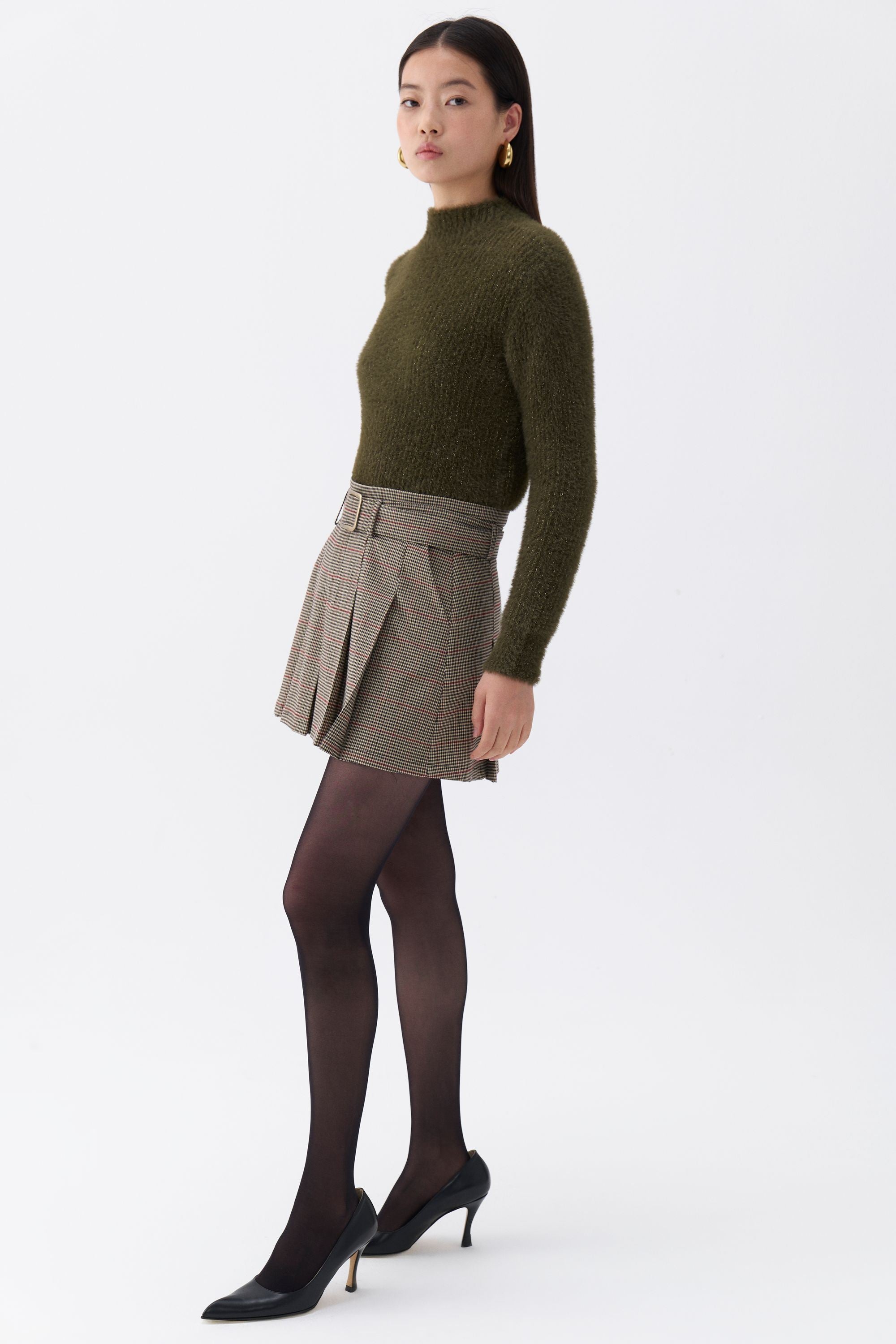 Belted Pleated Mini Skirt (Final Sale)