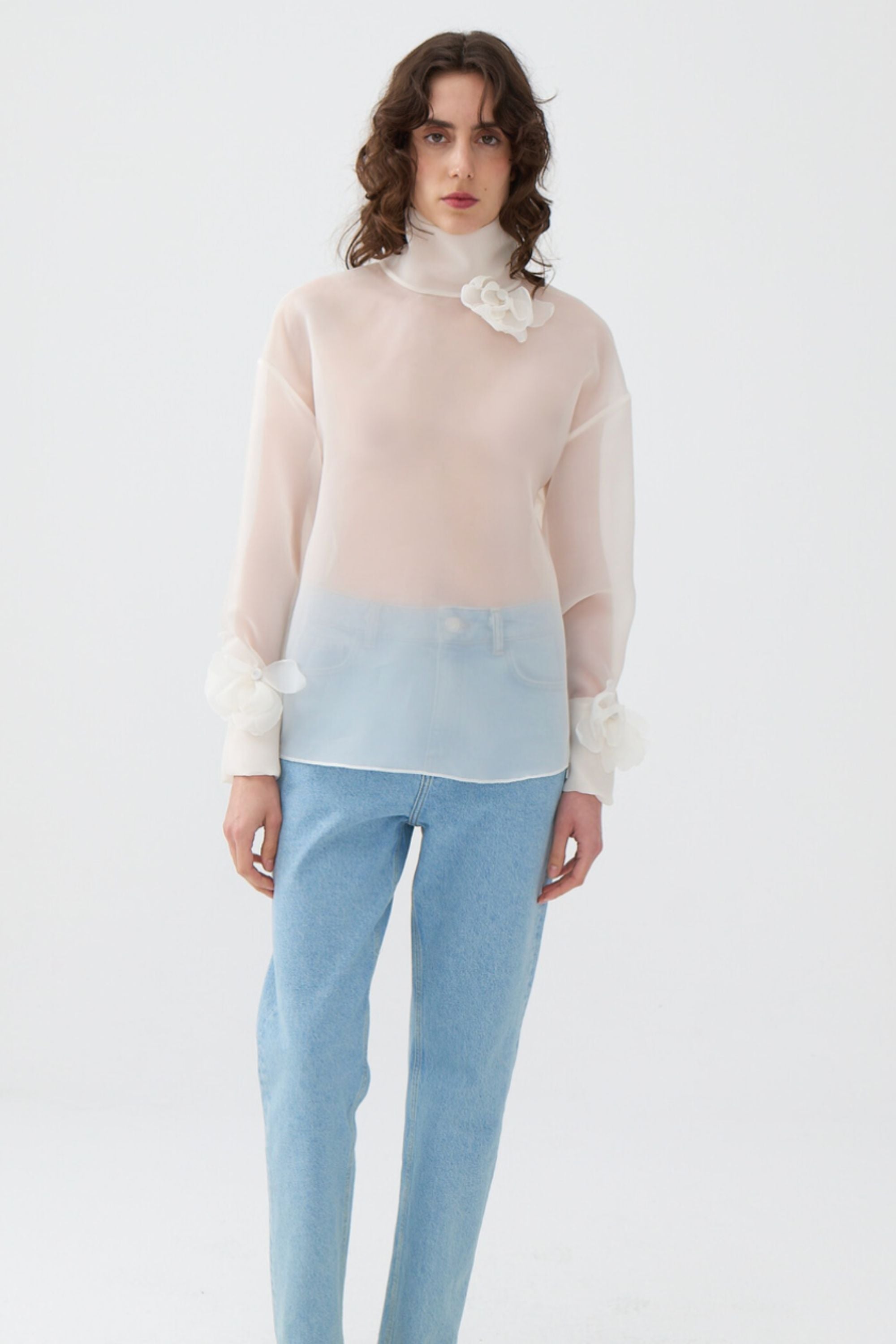 Flower Applique Sheer Blouse (Final Sale)
