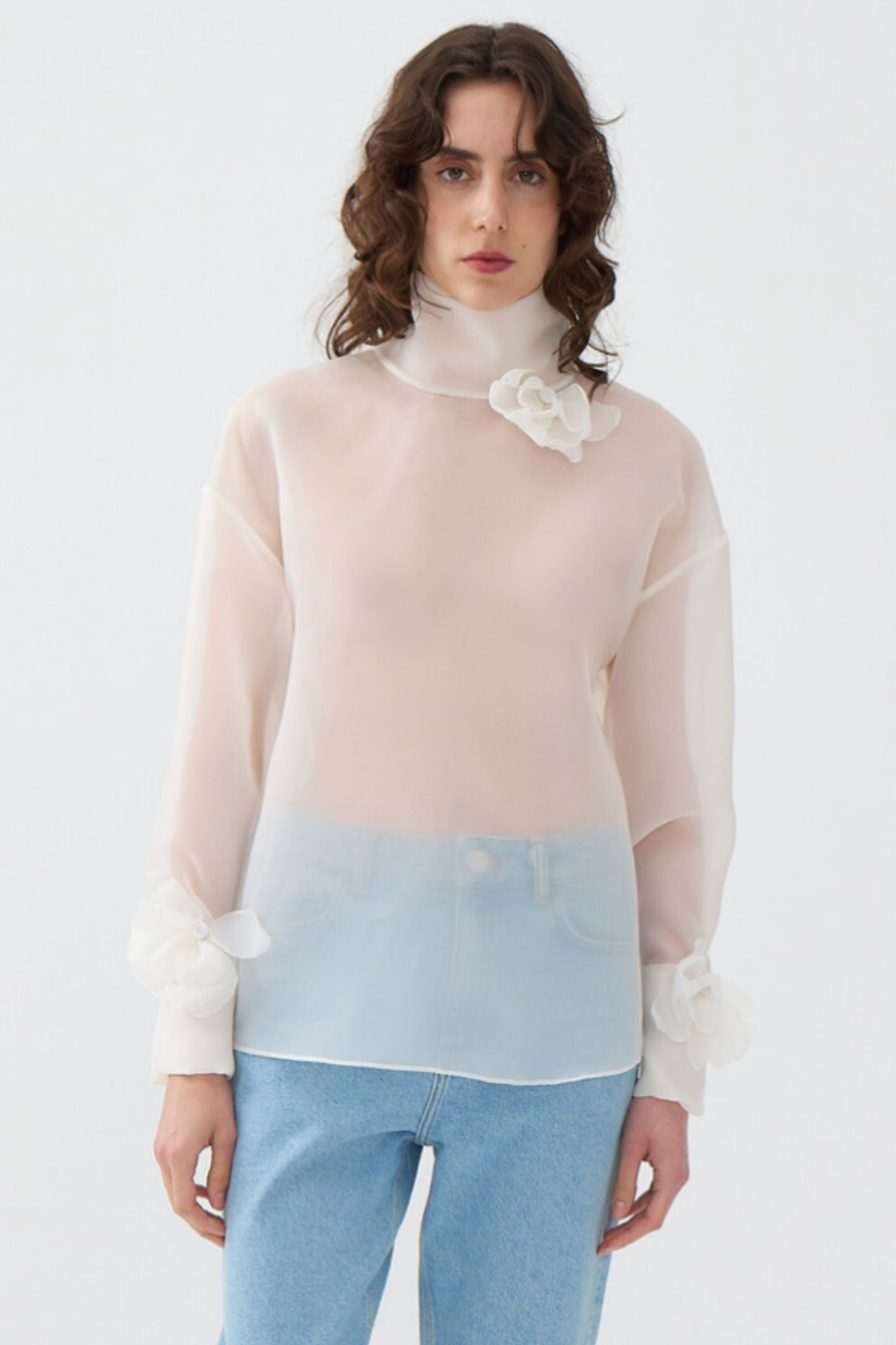 Flower Applique Sheer Blouse (Final Sale)