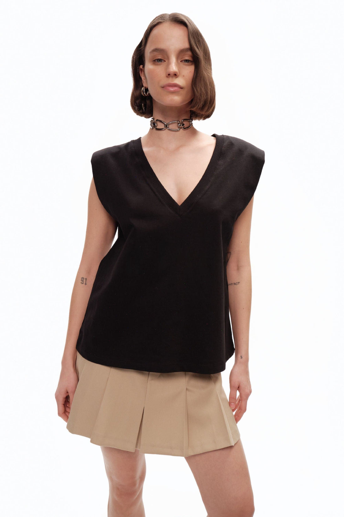 Black V-Neck Padded T-Shirt