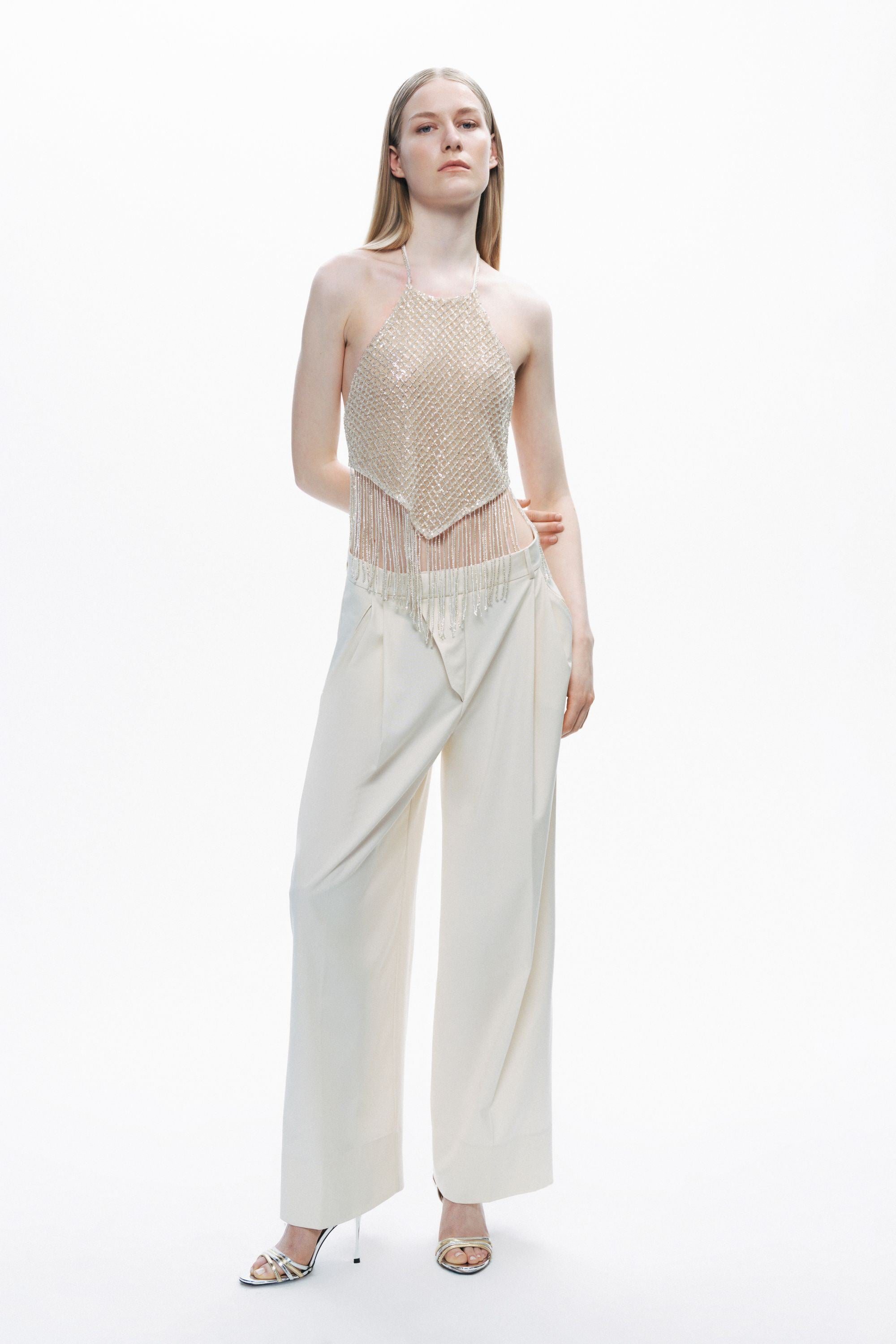 Gold Beaded Tassel Detailed Crop Top