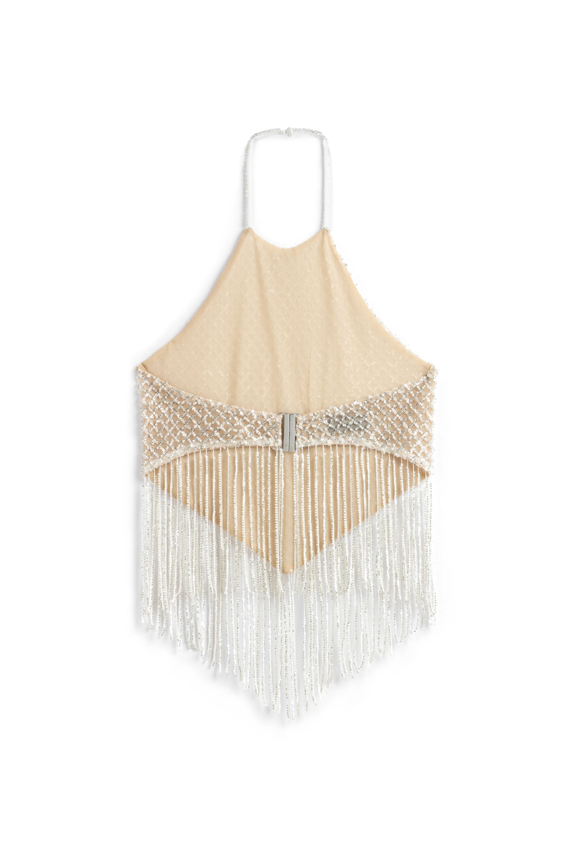 Gold Beaded Tassel Detailed Crop Top