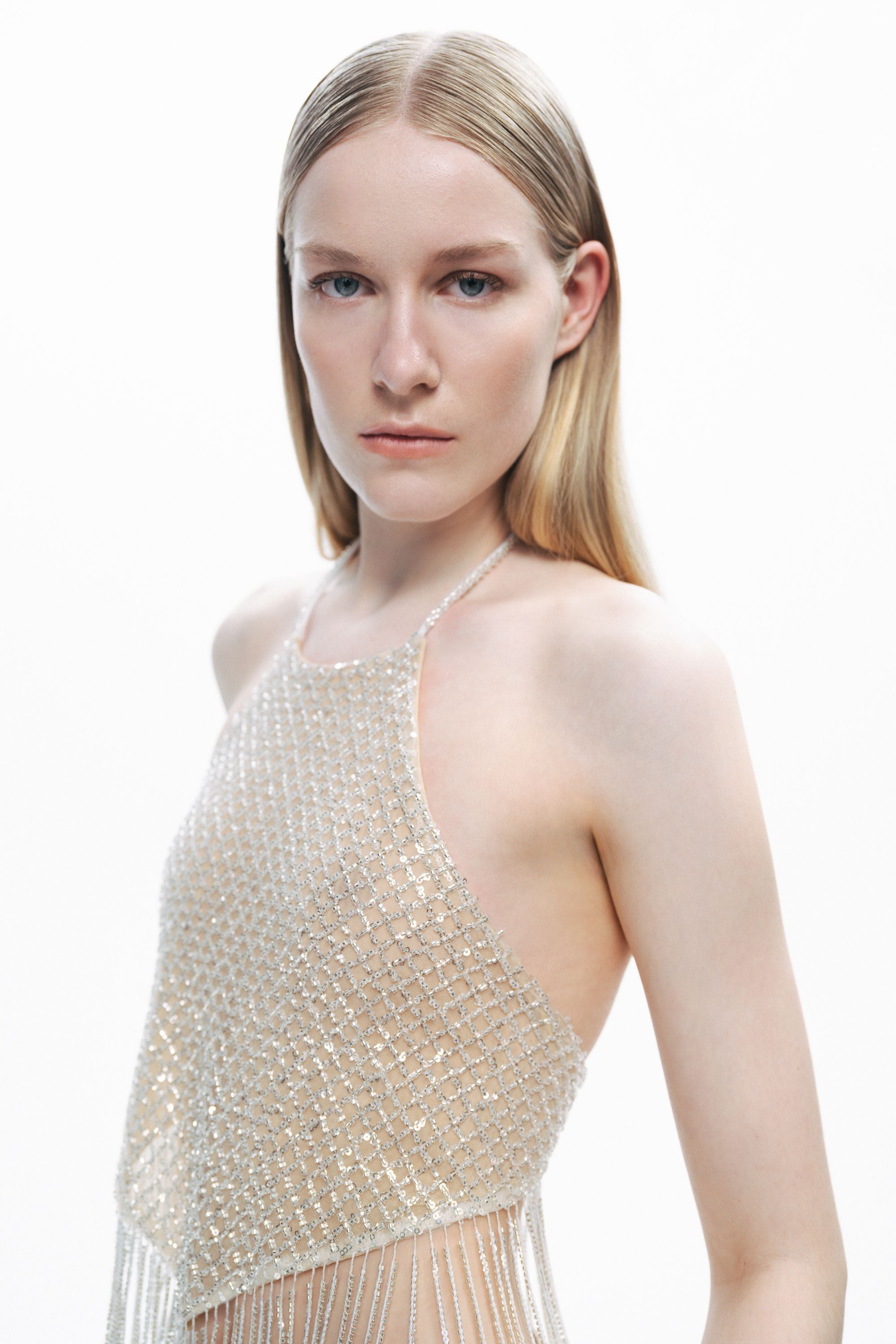 Gold Beaded Tassel Detailed Crop Top
