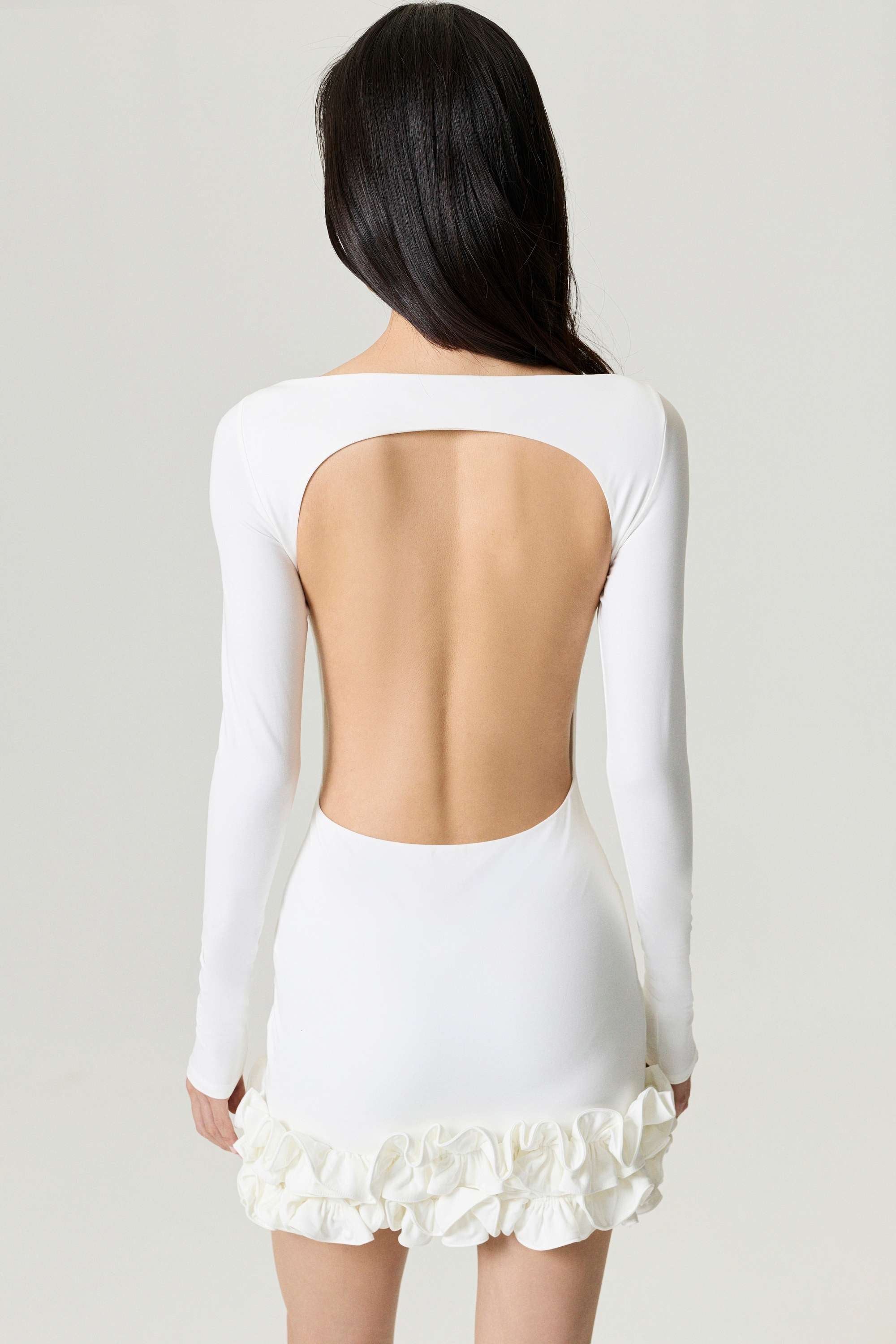 Ecru Frill Detailed Jersey Mini Dress