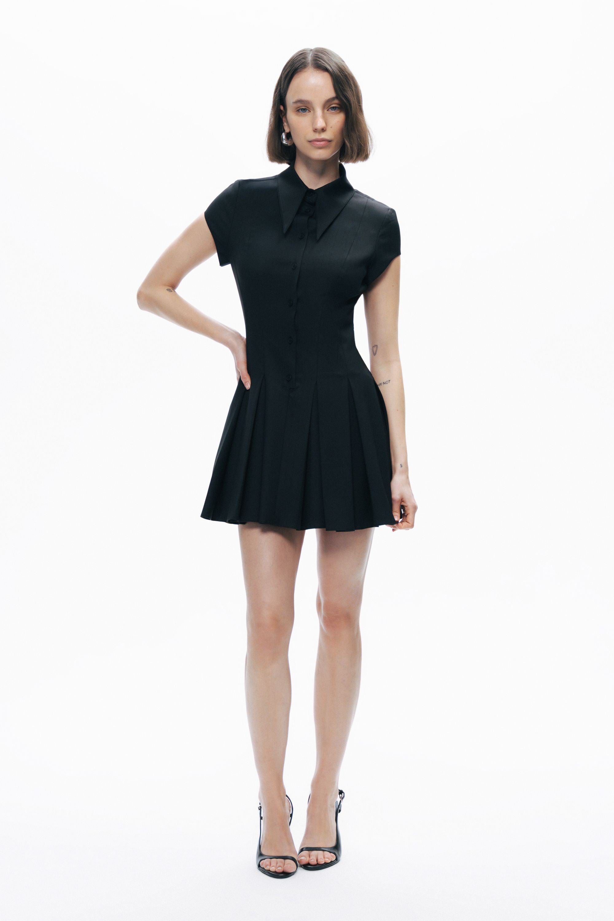 Black Pleated Mini Dress