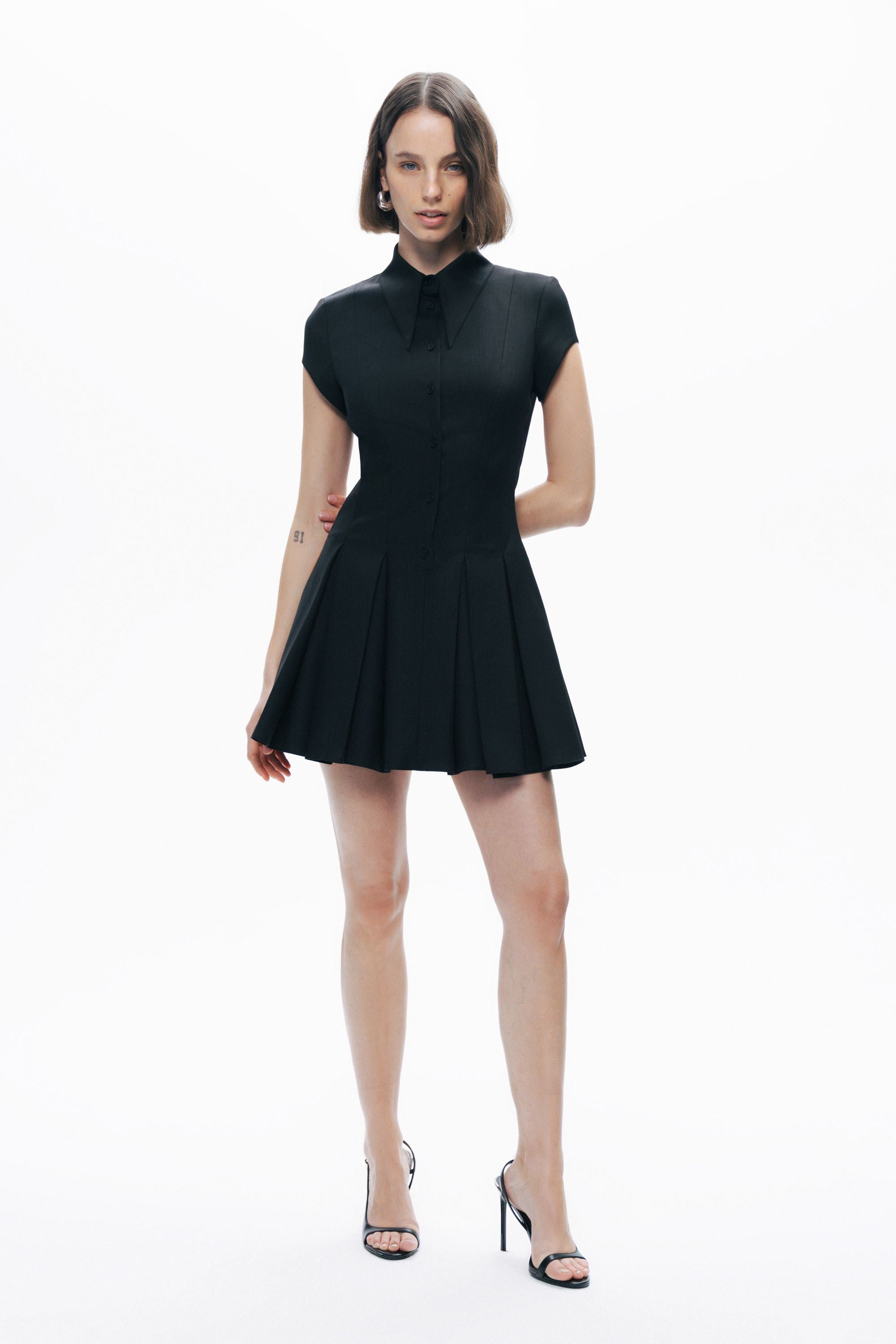 Black Pleated Mini Dress