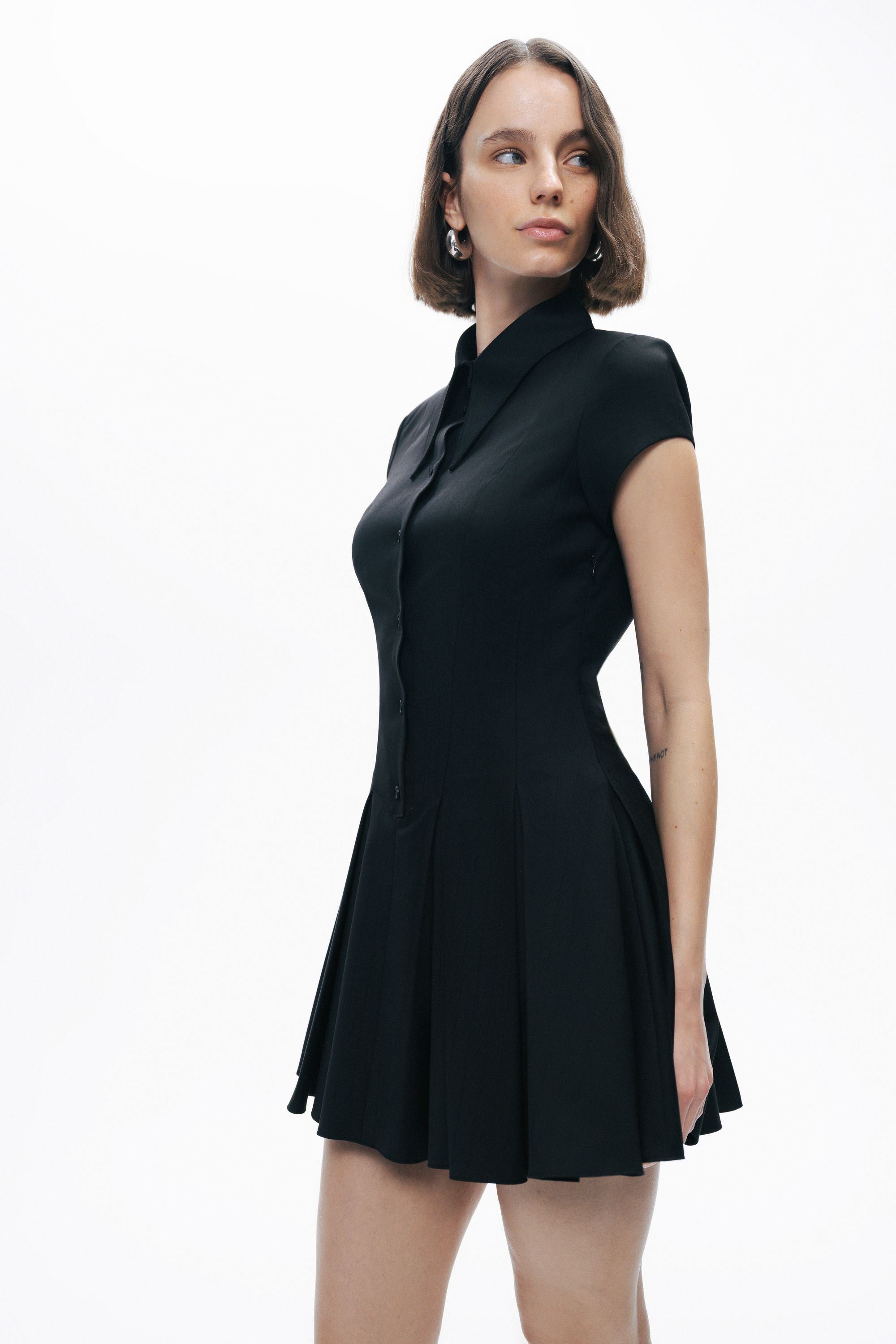 Black Pleated Mini Dress
