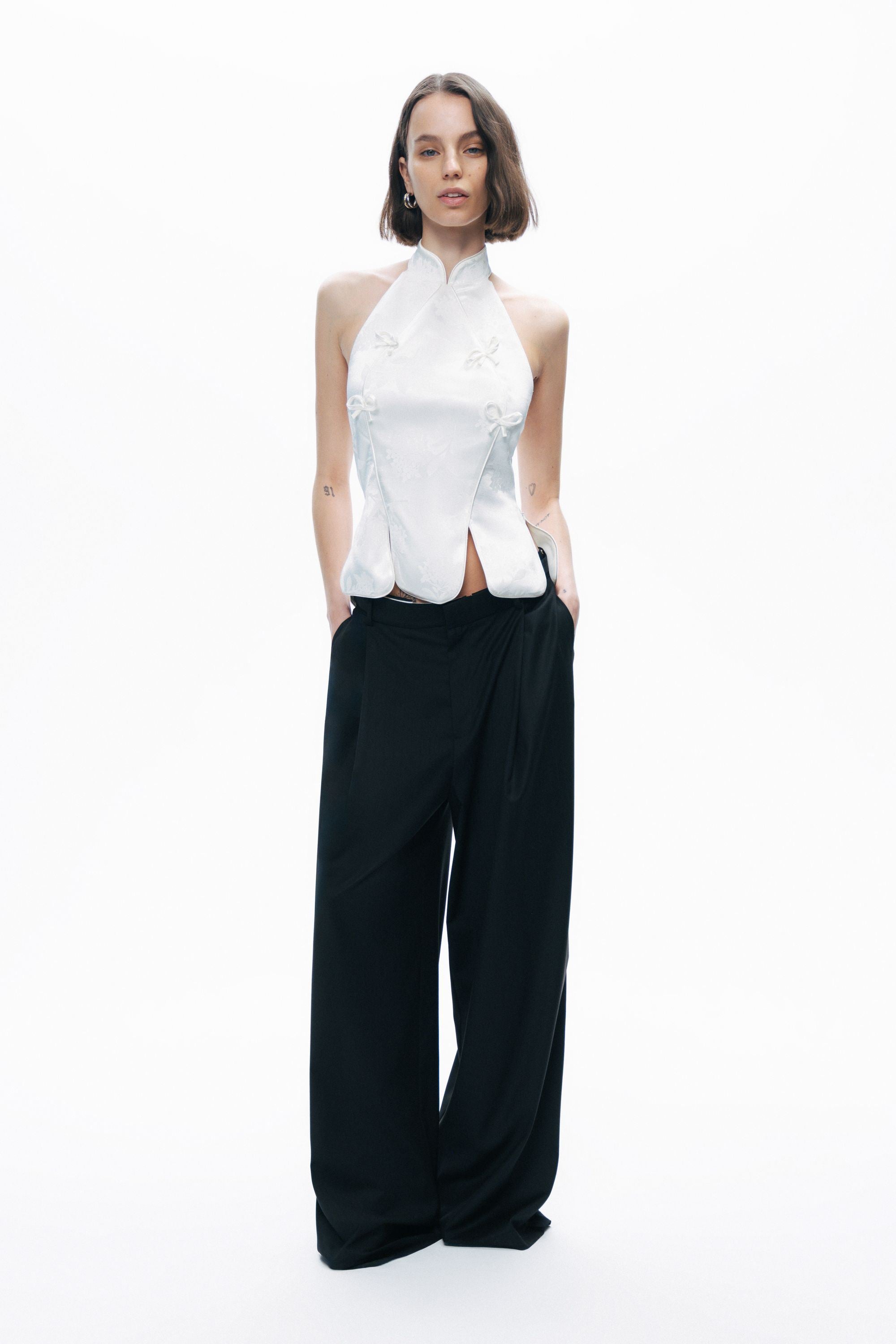Ecru Blouse with Bow Detail