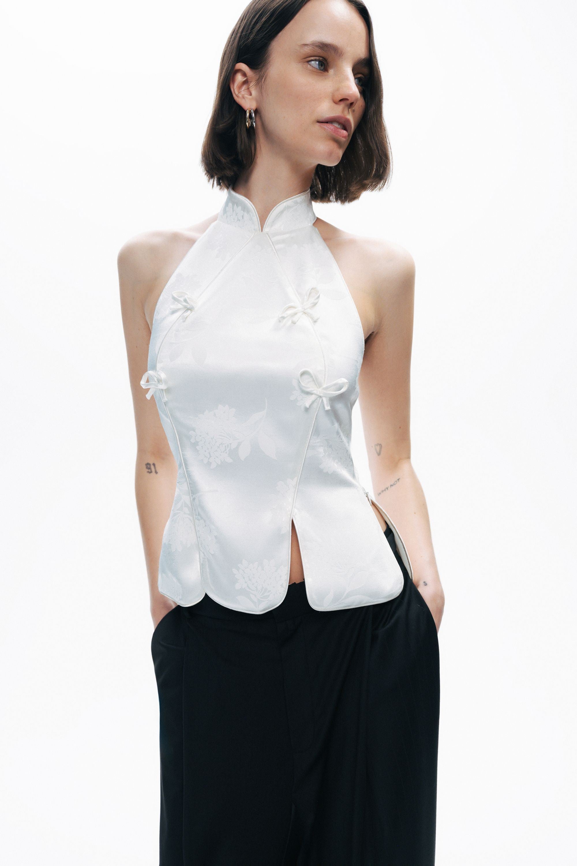 Ecru Blouse with Bow Detail