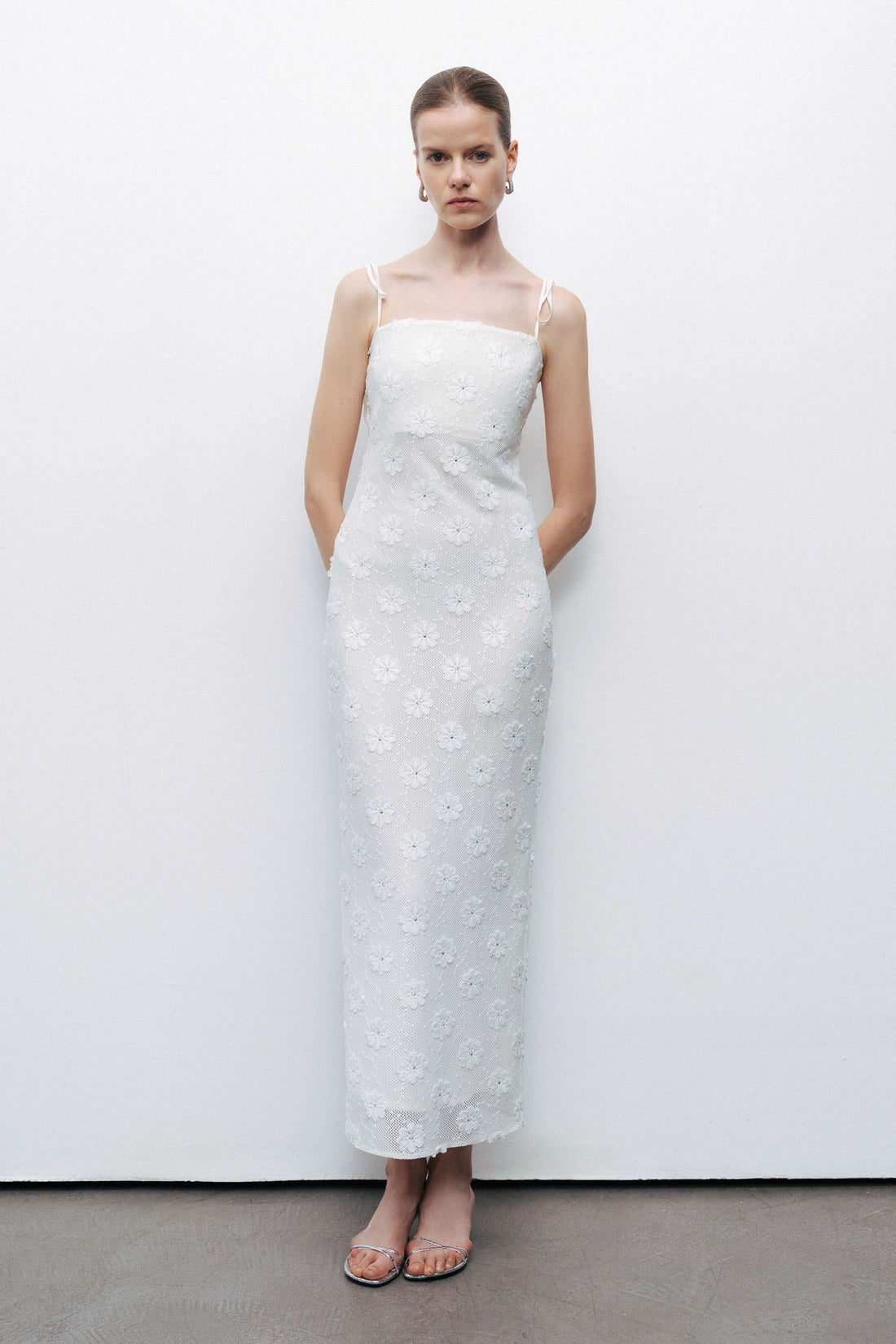 Ecru Stone Embroidered Dress