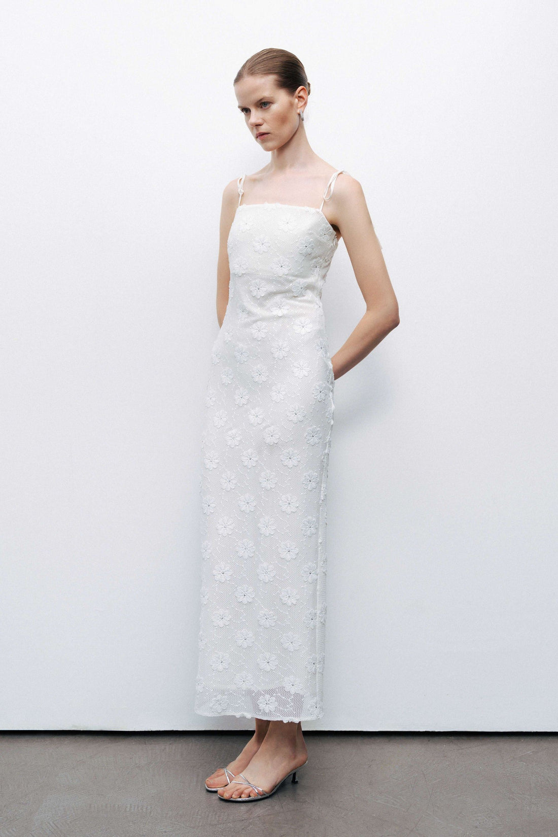 Ecru Stone Embroidered Dress