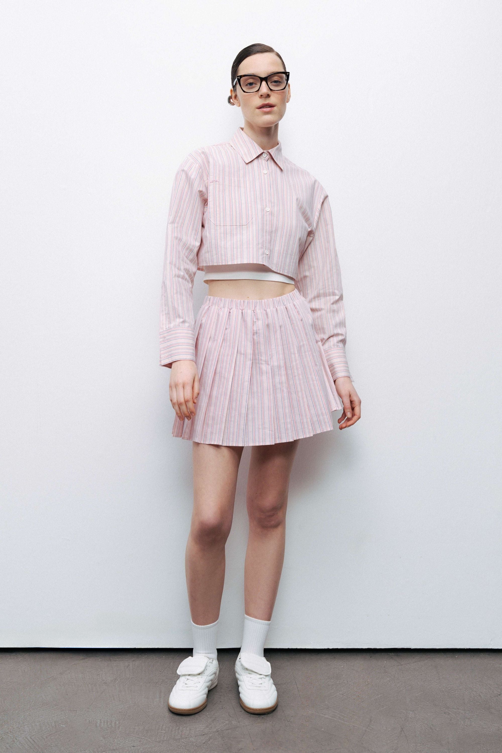 Pink Striped Crop Shirt