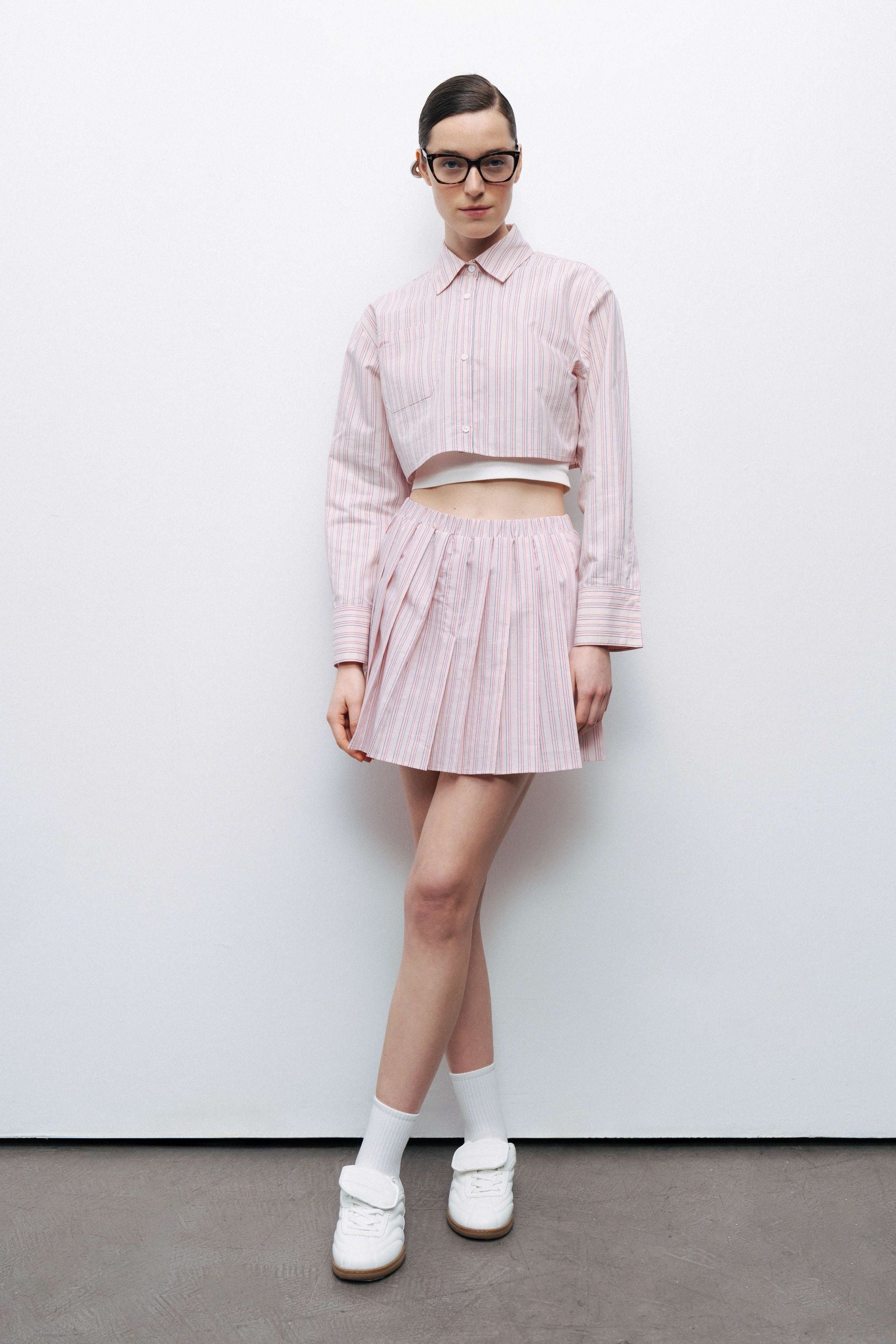 Pink Striped Crop Shirt