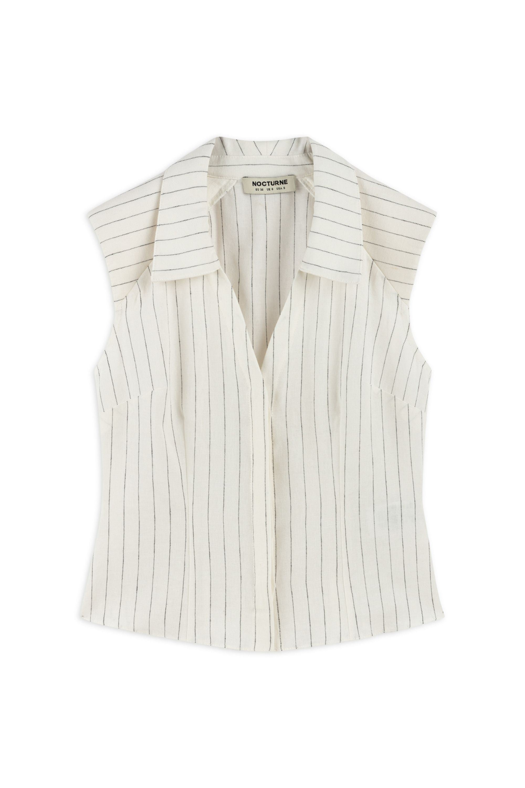 Sleeveless Linen Blend Shirt with Shoulder Pads