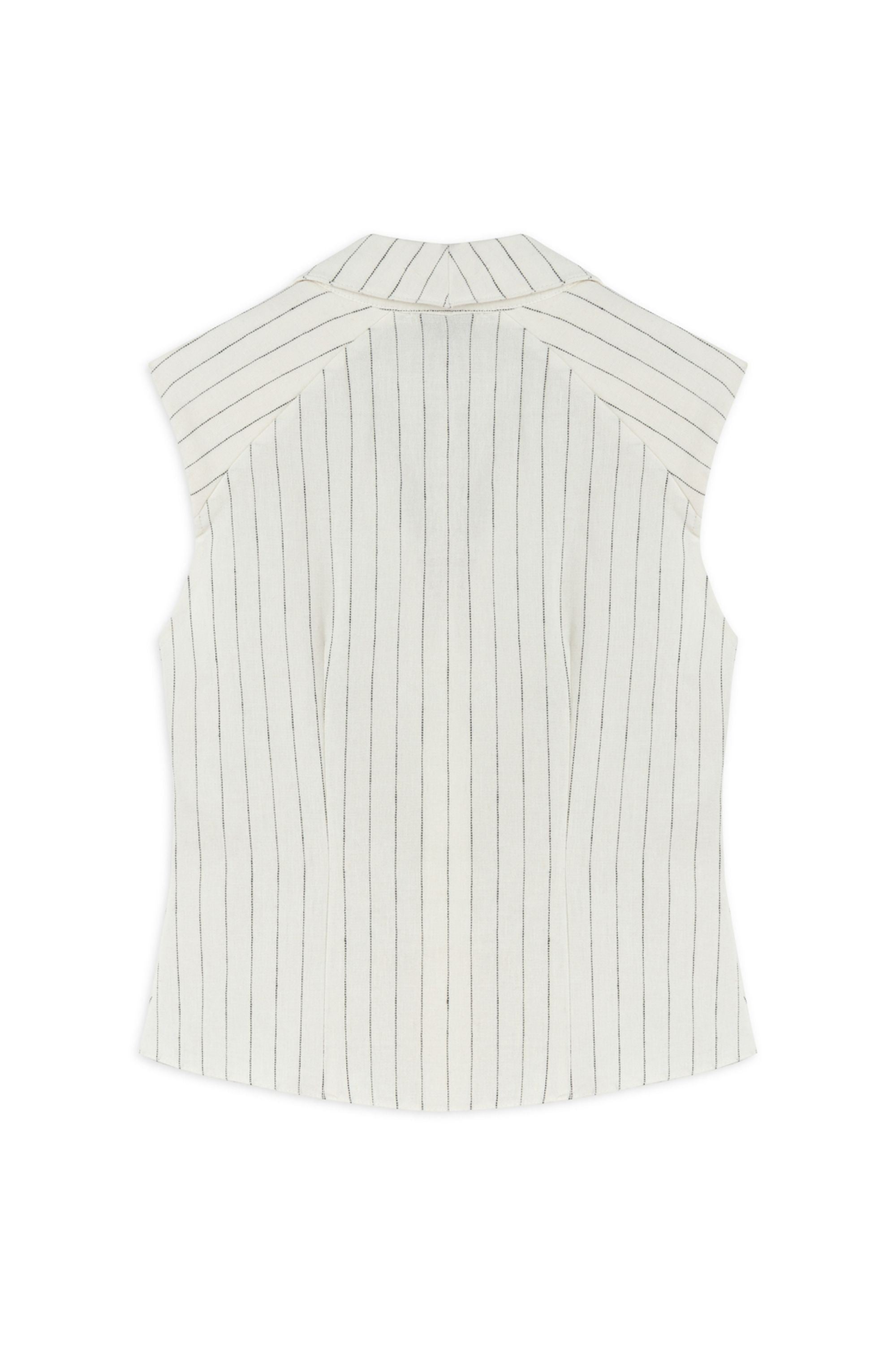 Sleeveless Linen Blend Shirt with Shoulder Pads