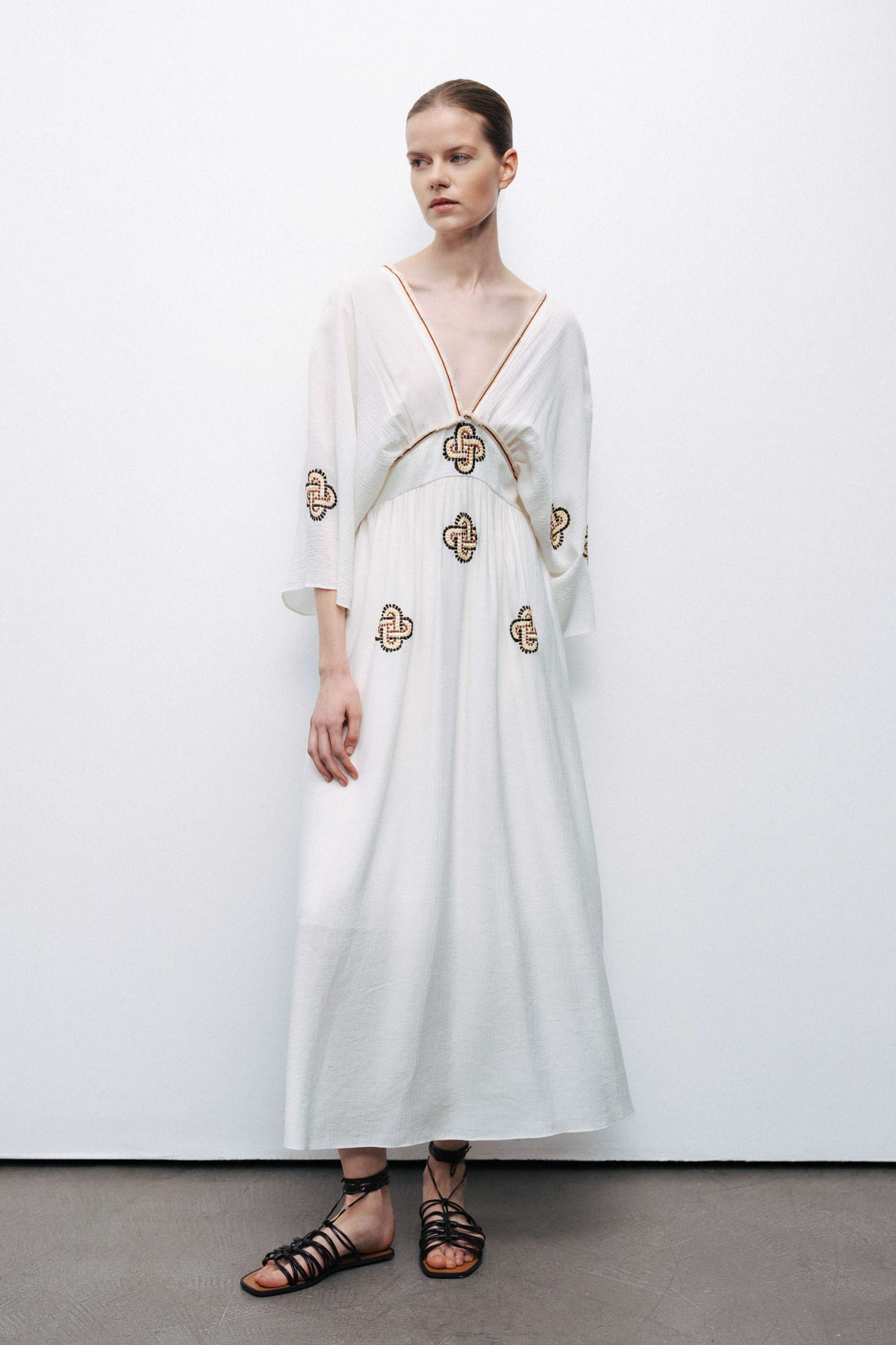 Ecru Maxi Dress with Embroidery Details