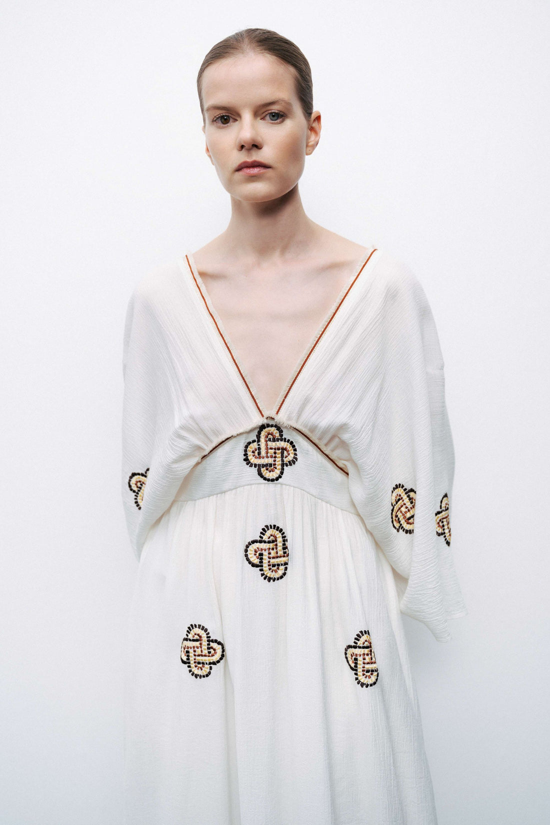 Ecru Maxi Dress with Embroidery Details