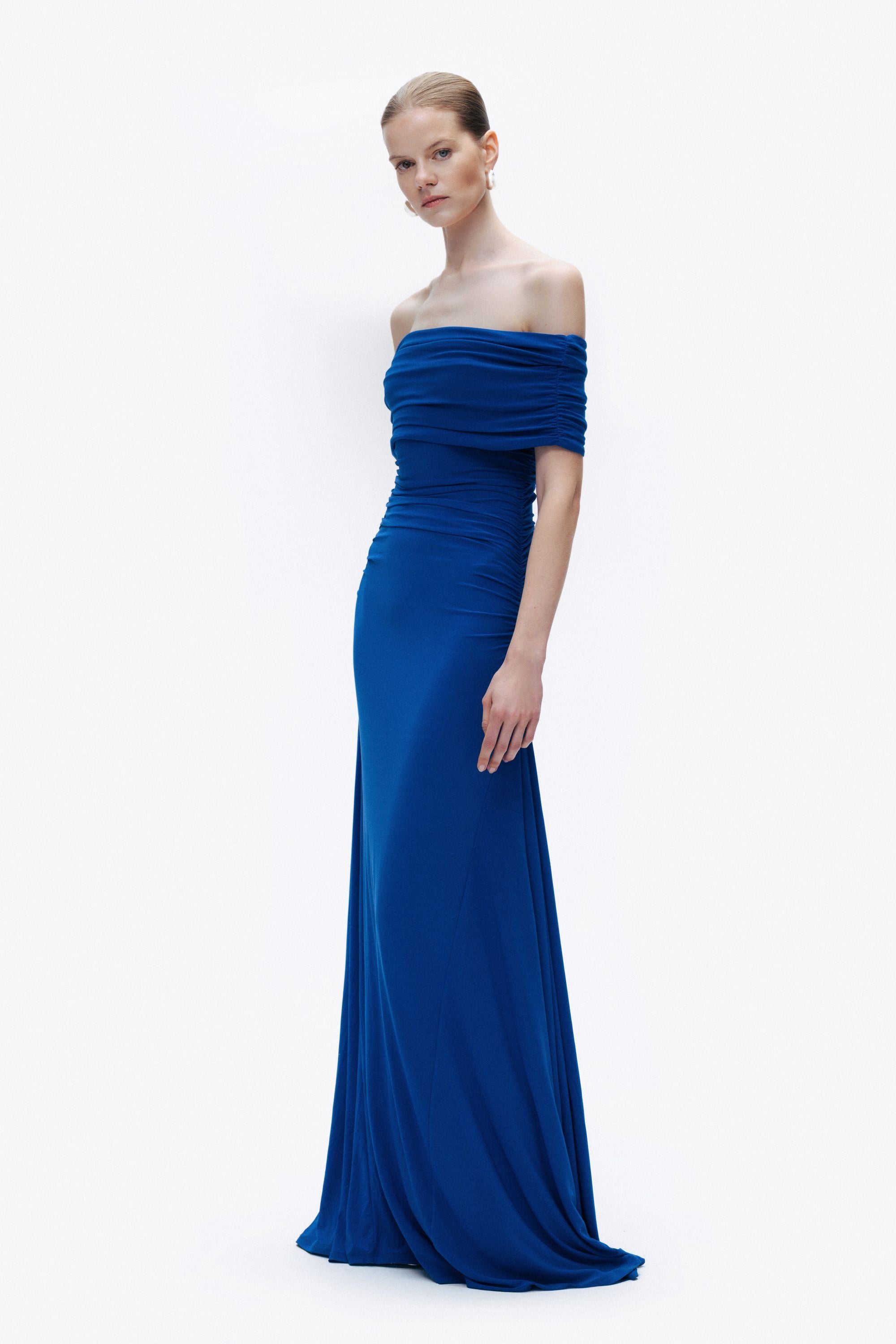 Saxe Open Shoulder Draped Maxi Dress