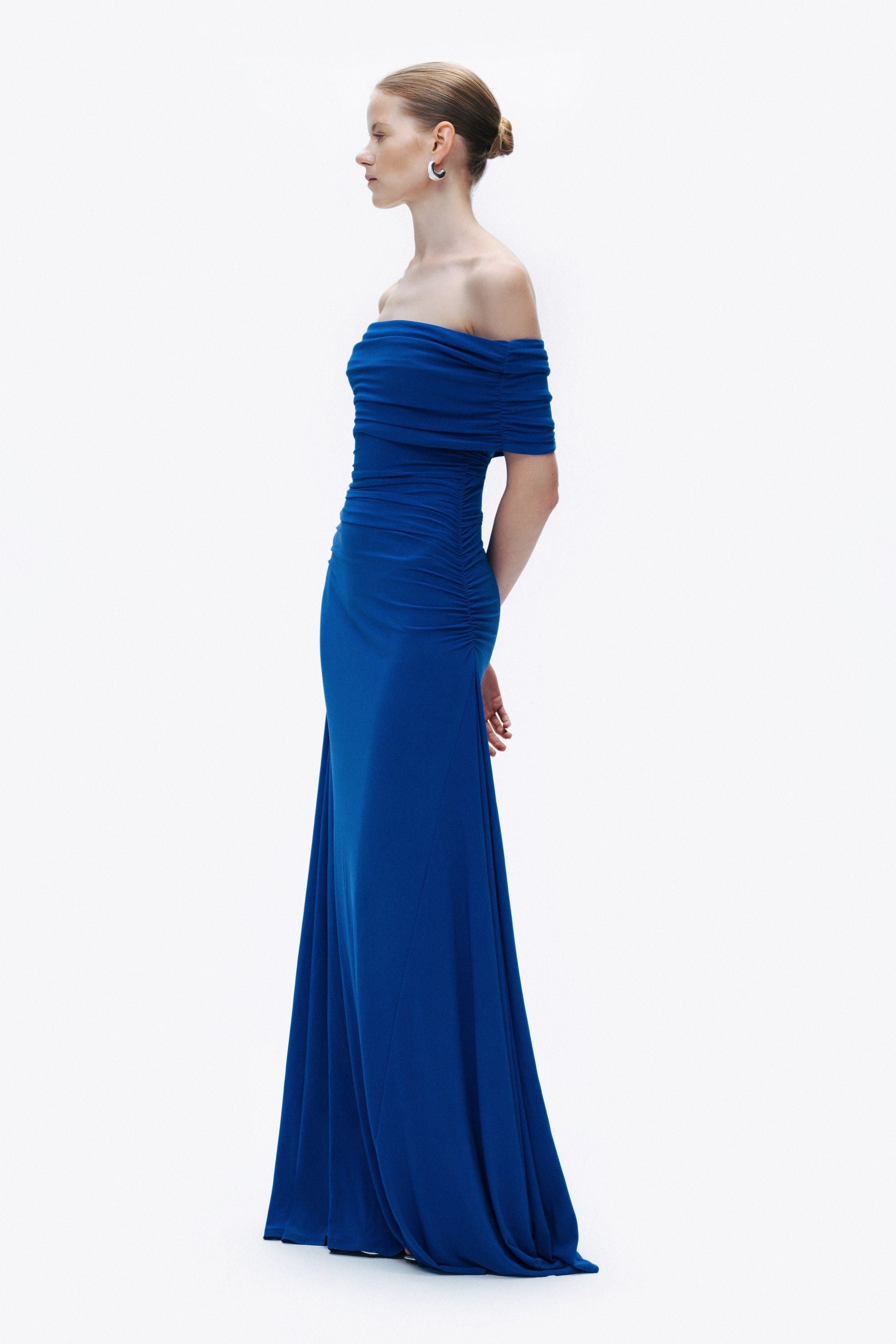 Saxe Open Shoulder Draped Maxi Dress